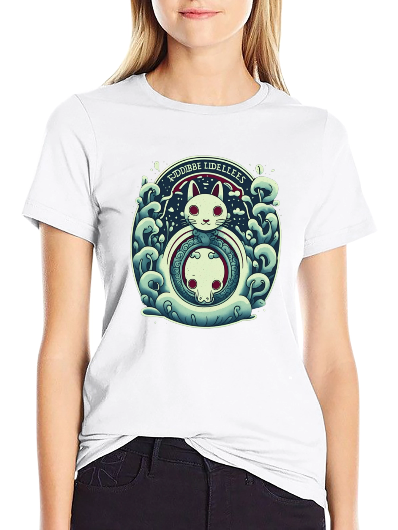 Cute Cat & Skull Tee - Fuddibbe Lidellees