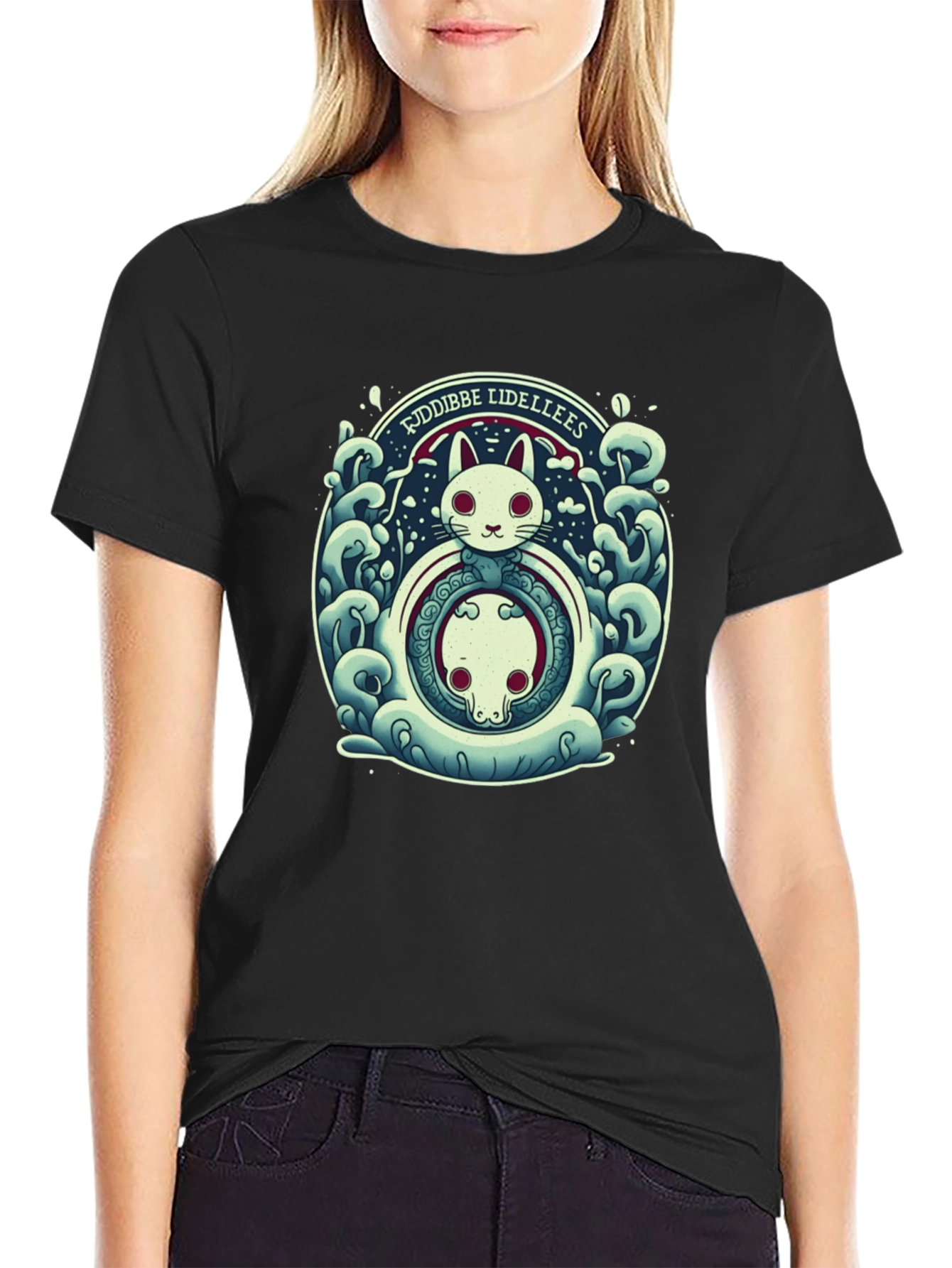 Cute Cat & Skull Tee - Fuddibbe Lidellees