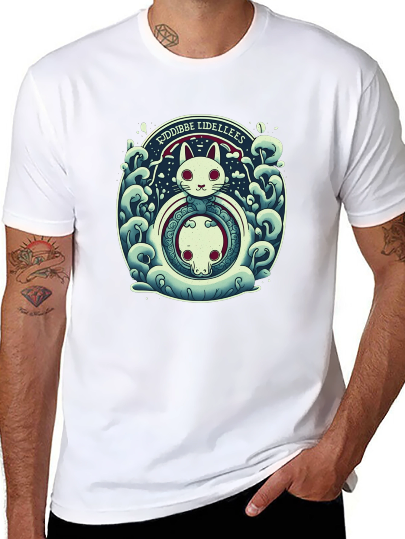 Cute Cat & Skull Tee - Fuddibbe Lidellees