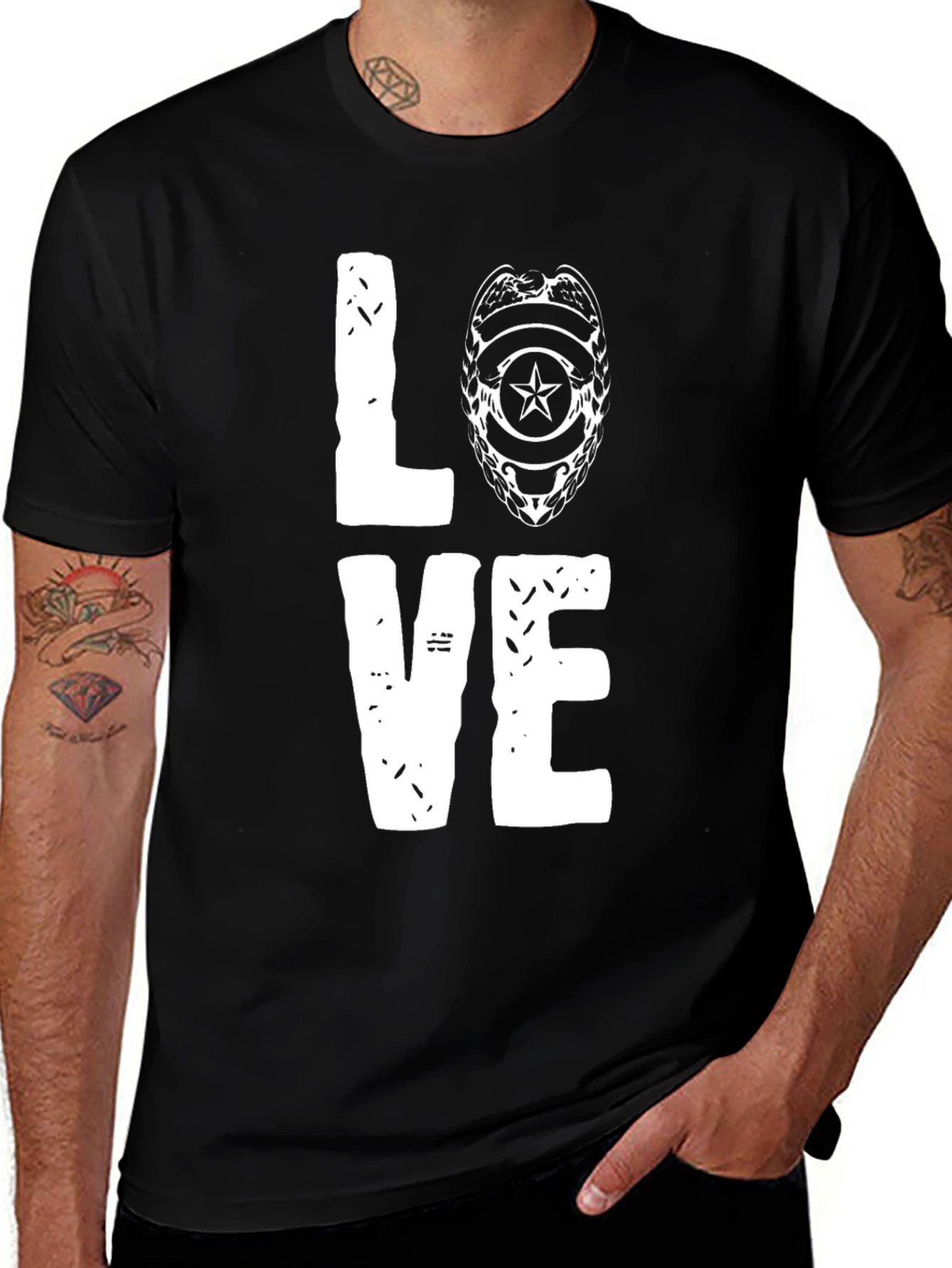 Police LOVE T-Shirt - Black Cotton Blend Graphic Tee