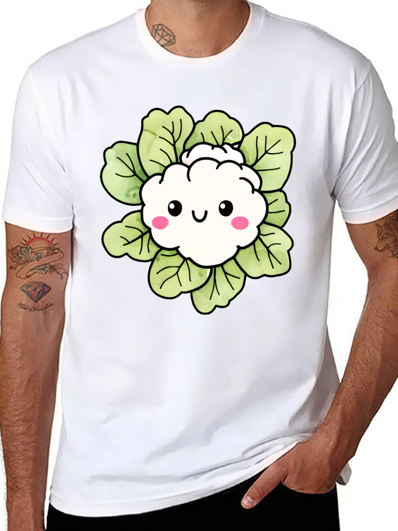 Cute Cauliflower Cartoon Graphic T-Shirt