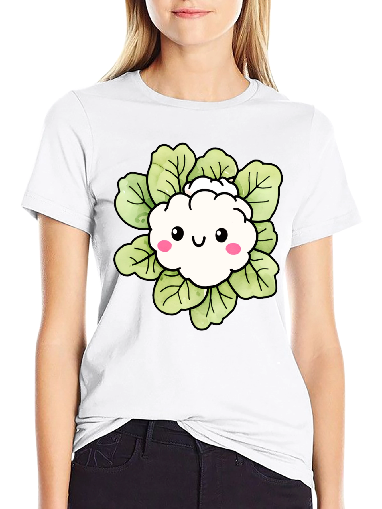 Cute Cauliflower Cartoon Graphic T-Shirt