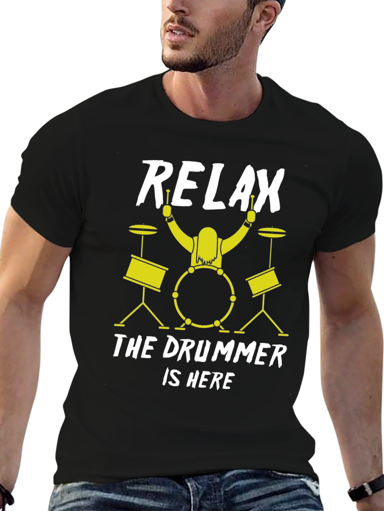Relax the Drummer is Here Black T-Shirt