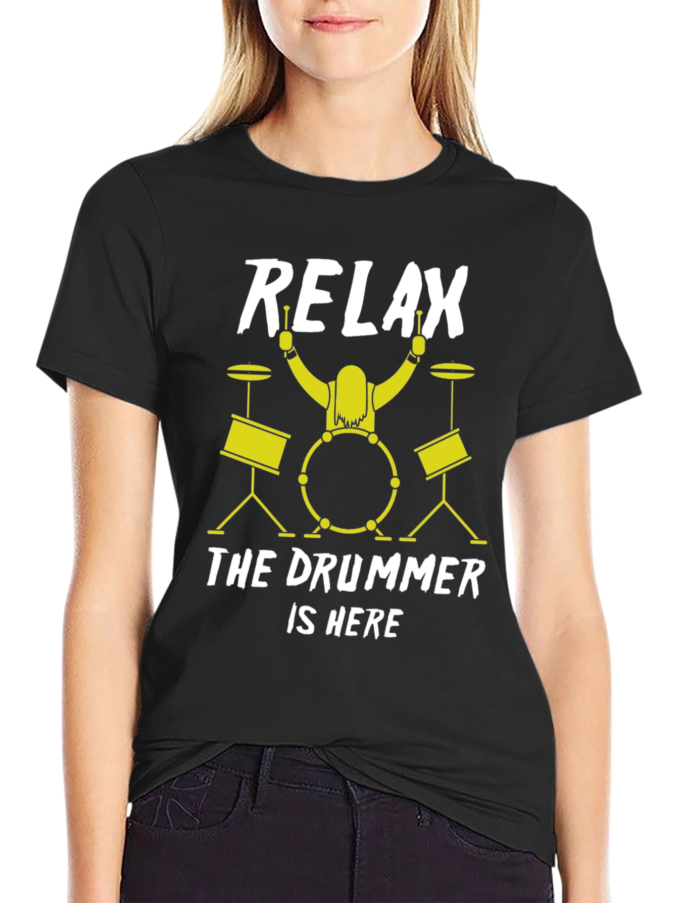 Relax the Drummer is Here Black T-Shirt