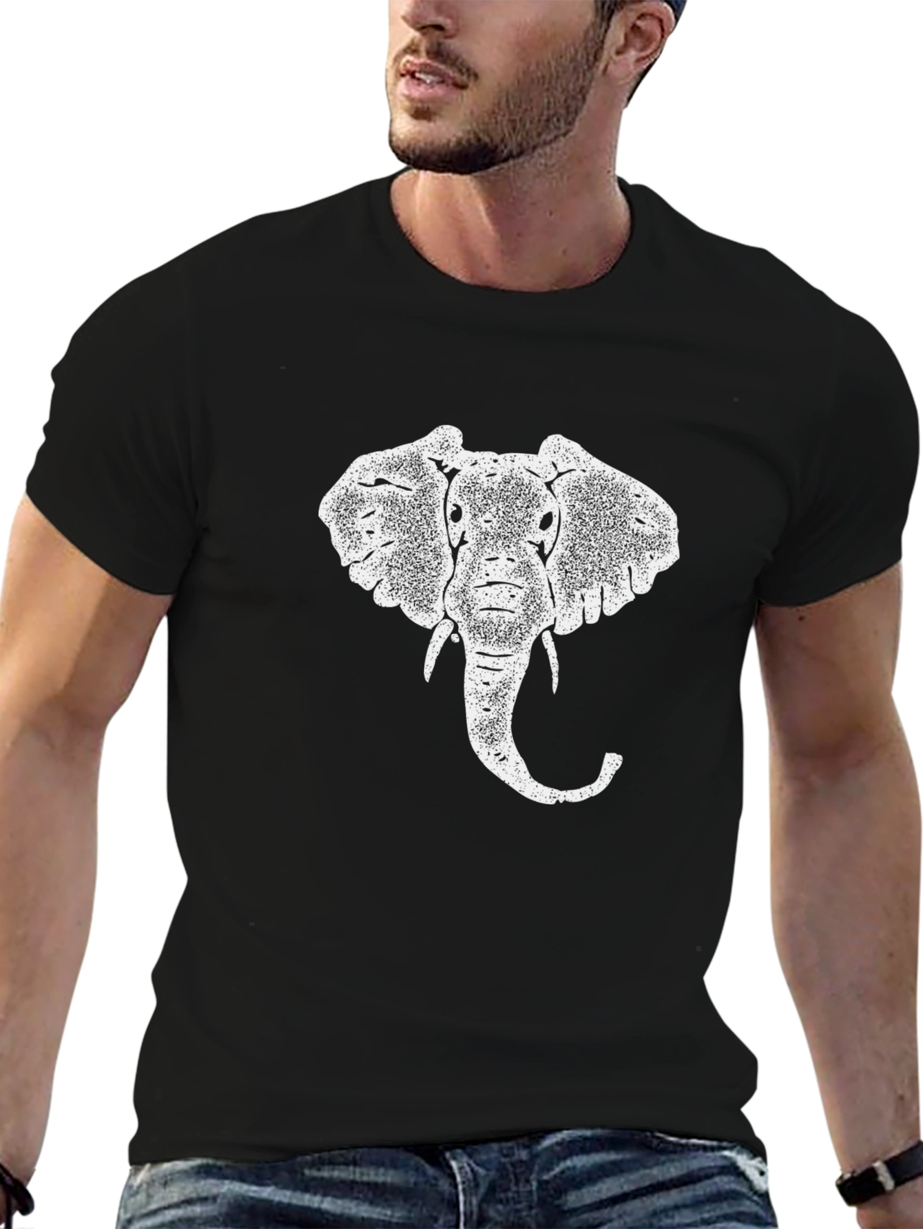 Elephant Graphic Print Black T-Shirt