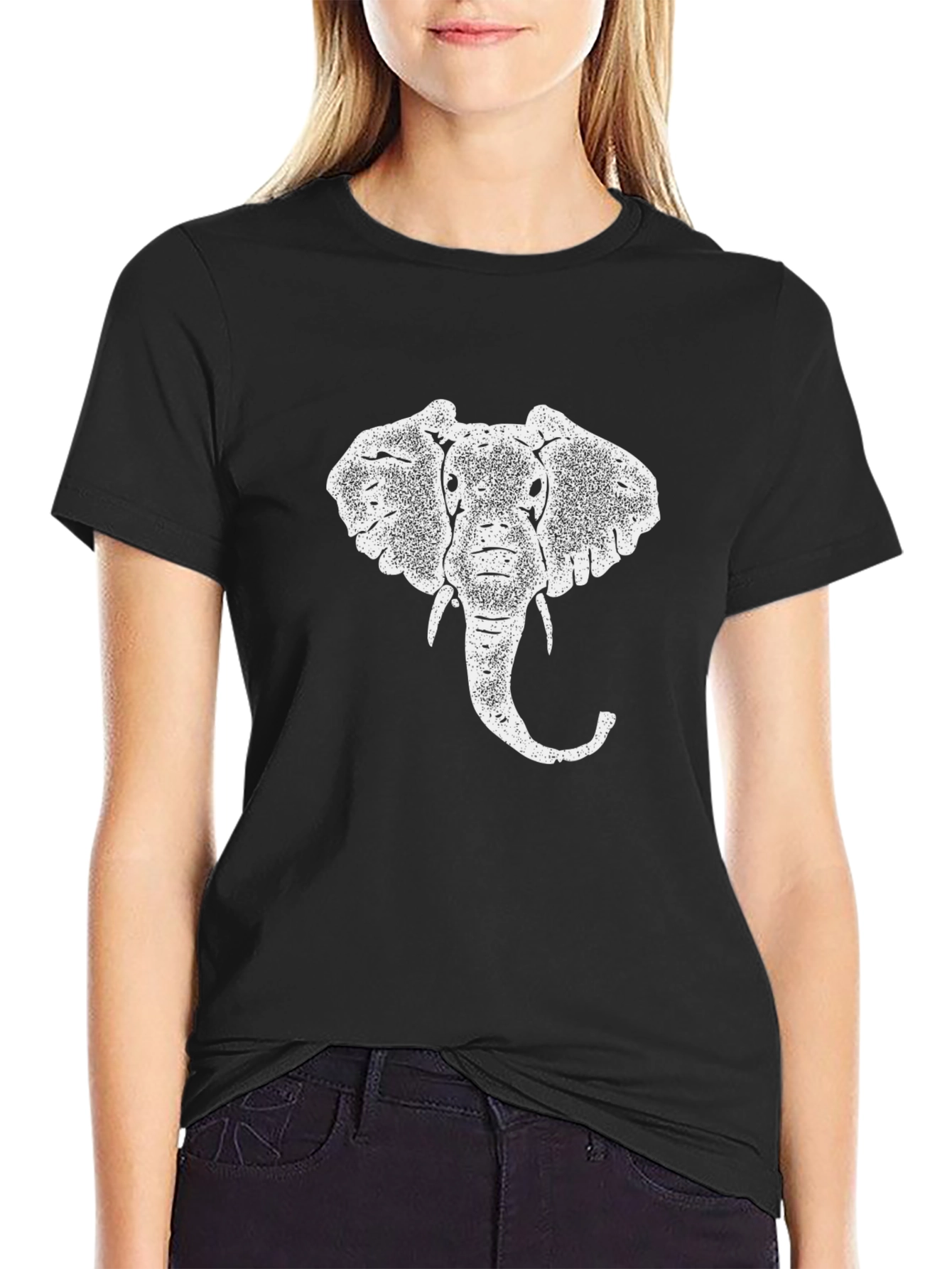 Elephant Graphic Print Black T-Shirt