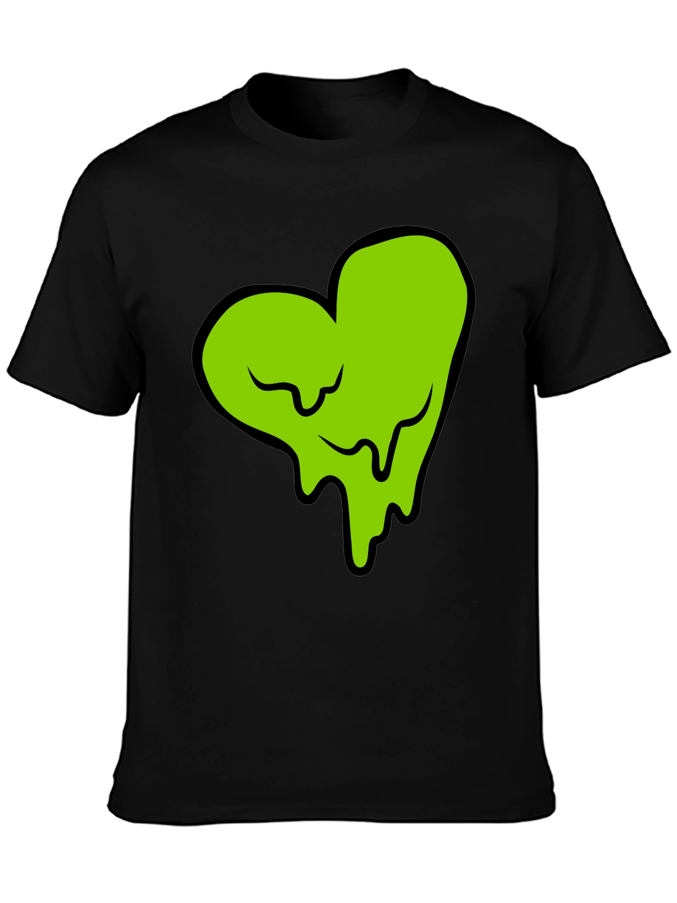 Green Slime Heart Graphic Black T-Shirt