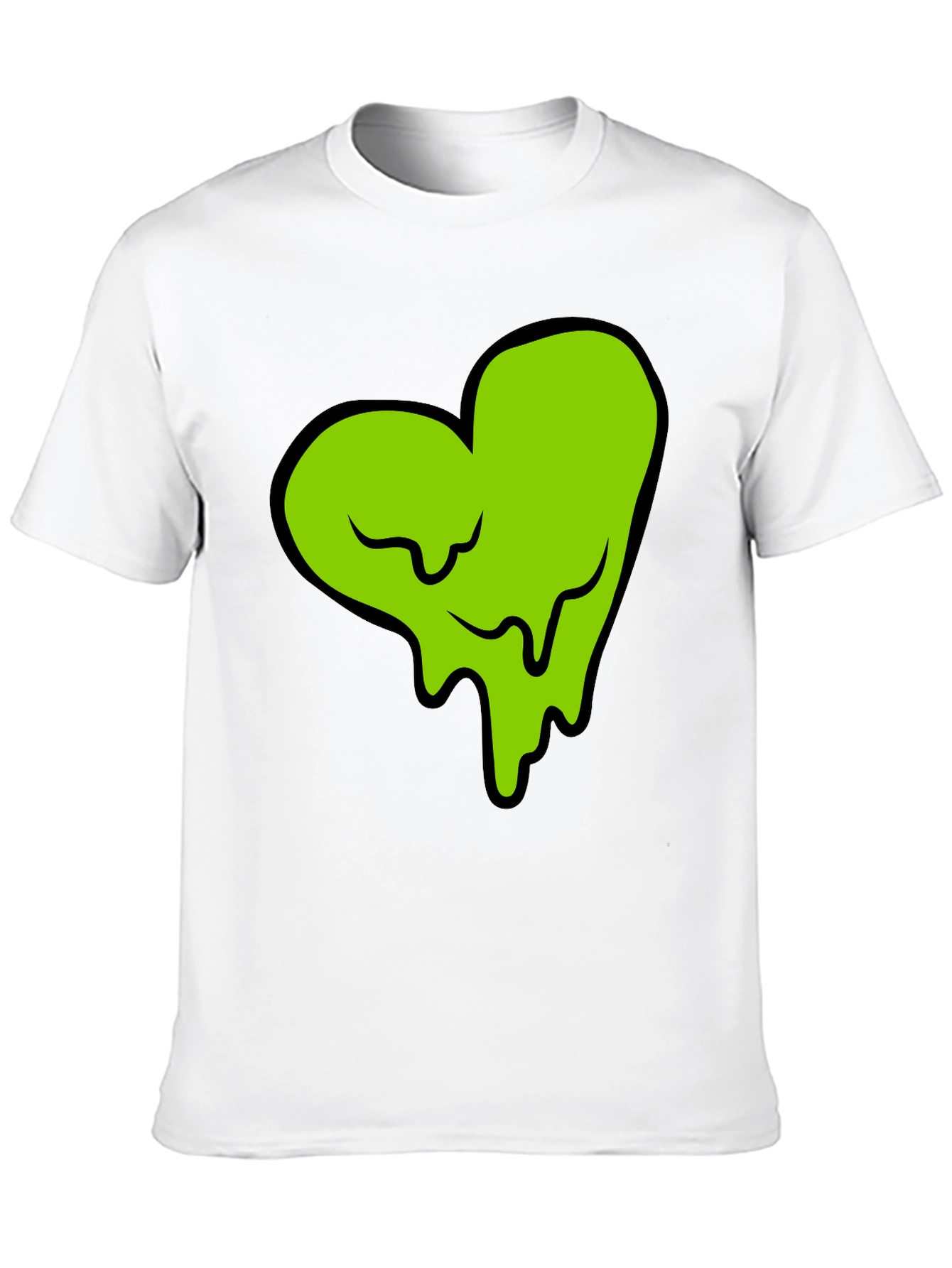 Green Slime Heart Graphic Black T-Shirt