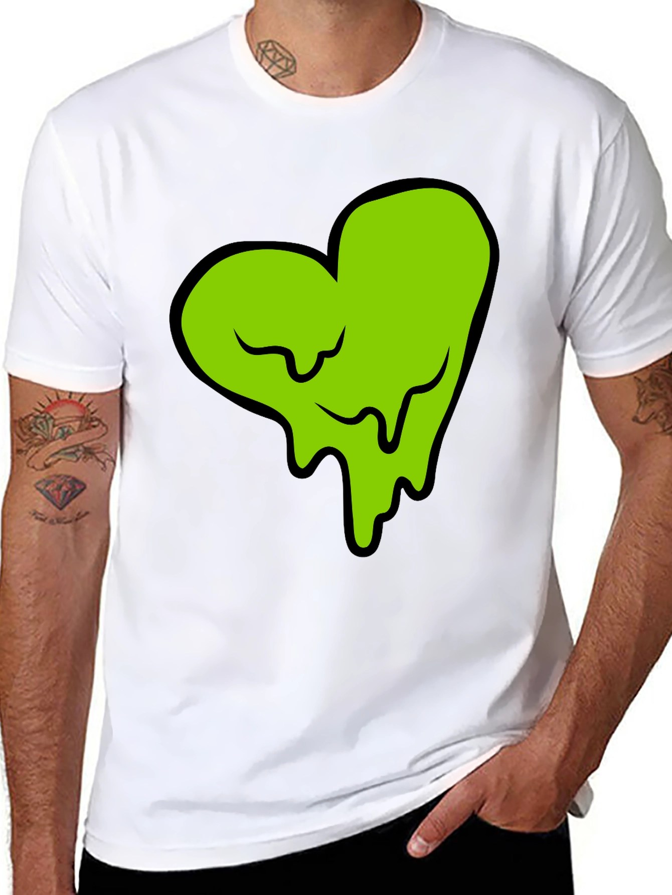 Green Slime Heart Graphic Black T-Shirt