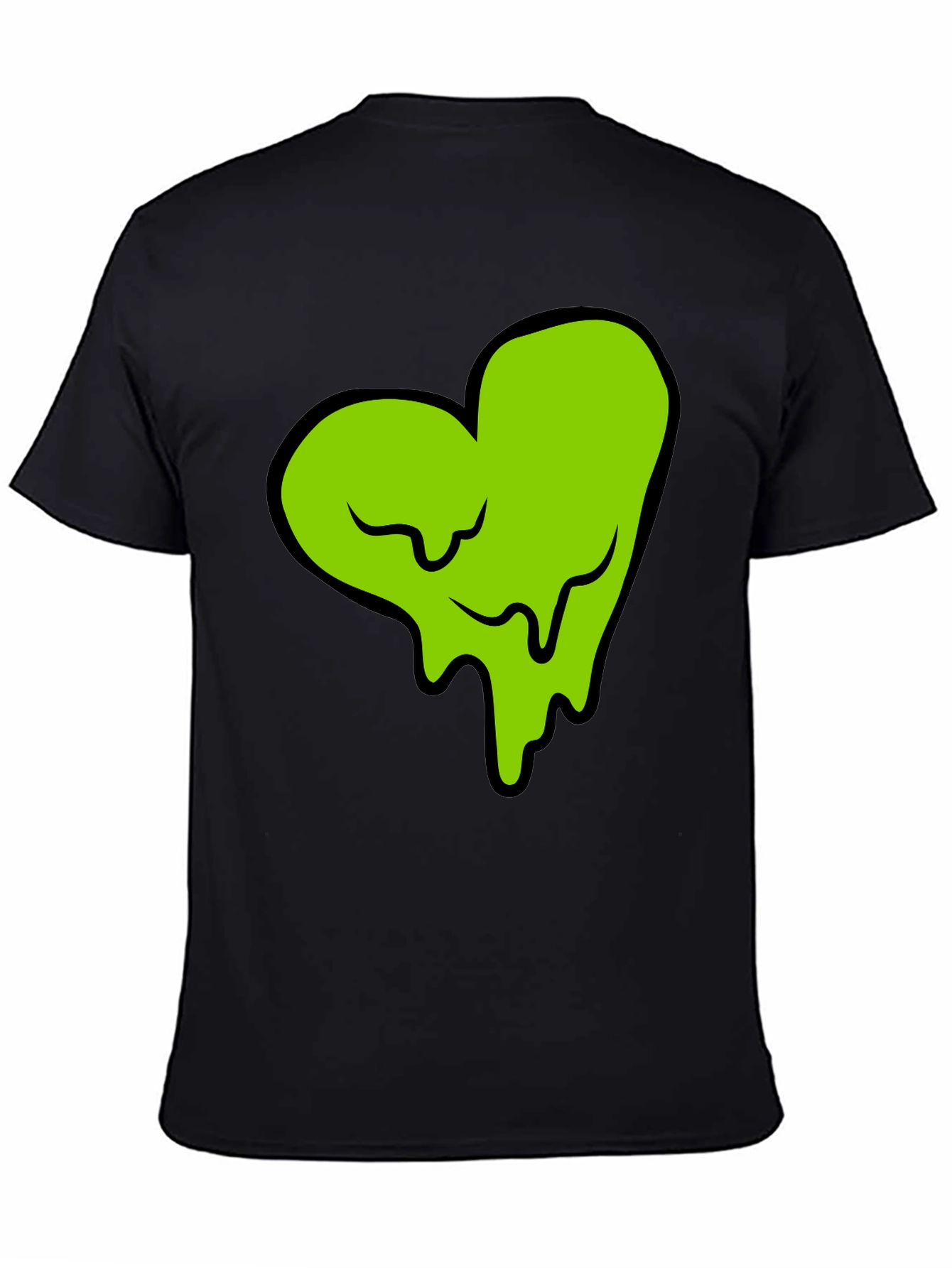 Green Slime Heart Graphic Black T-Shirt