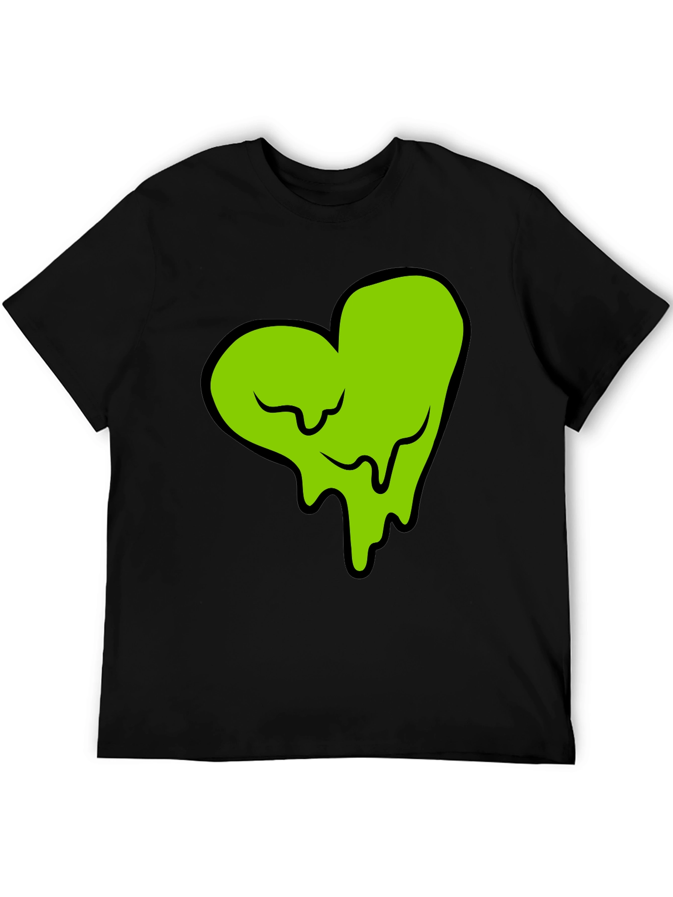 Green Slime Heart Graphic Black T-Shirt