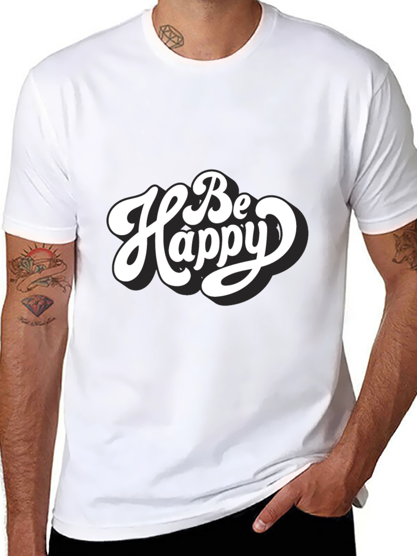 Be Happy Graphic Tee - Trendy Black T-Shirt