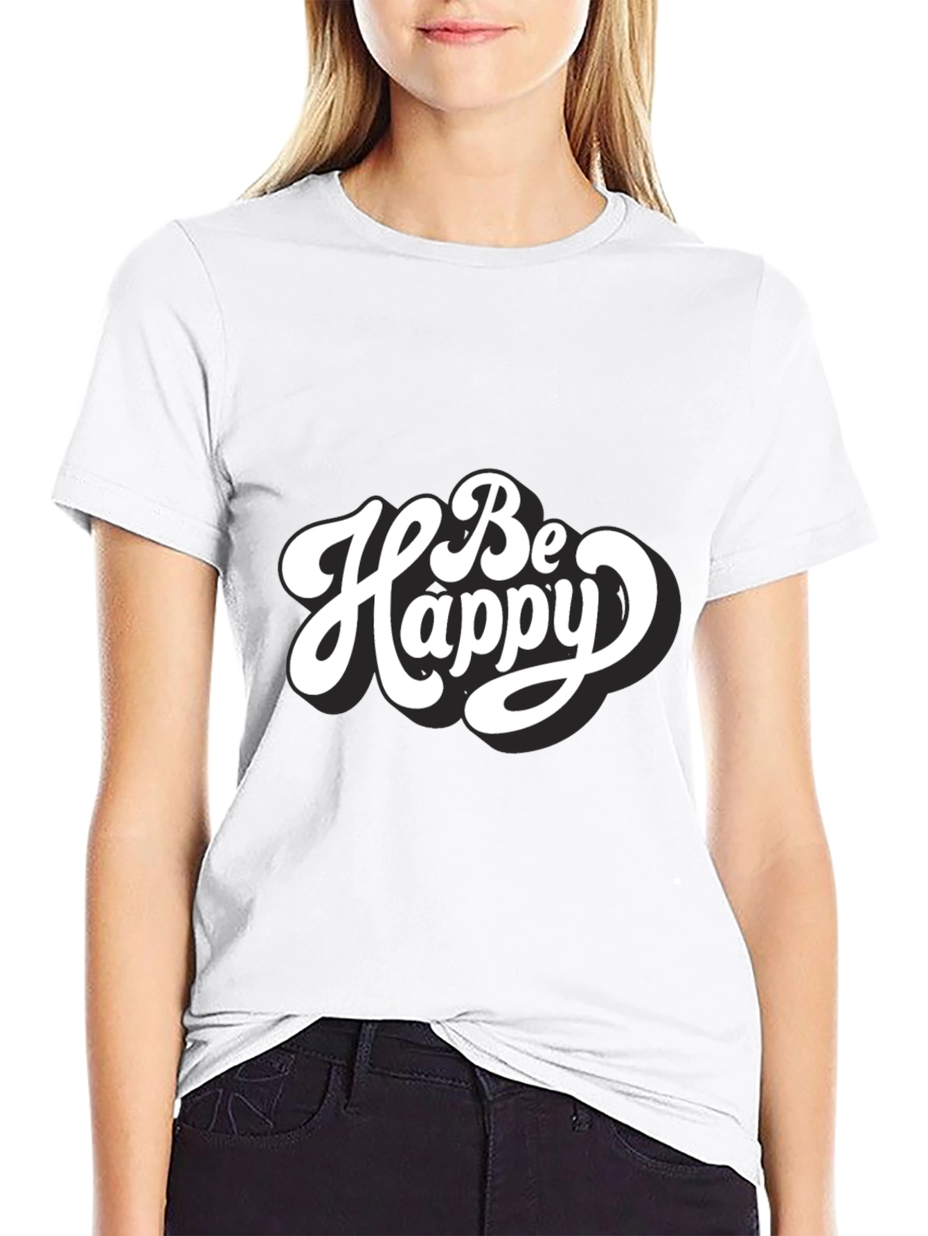 Be Happy Graphic Tee - Trendy Black T-Shirt