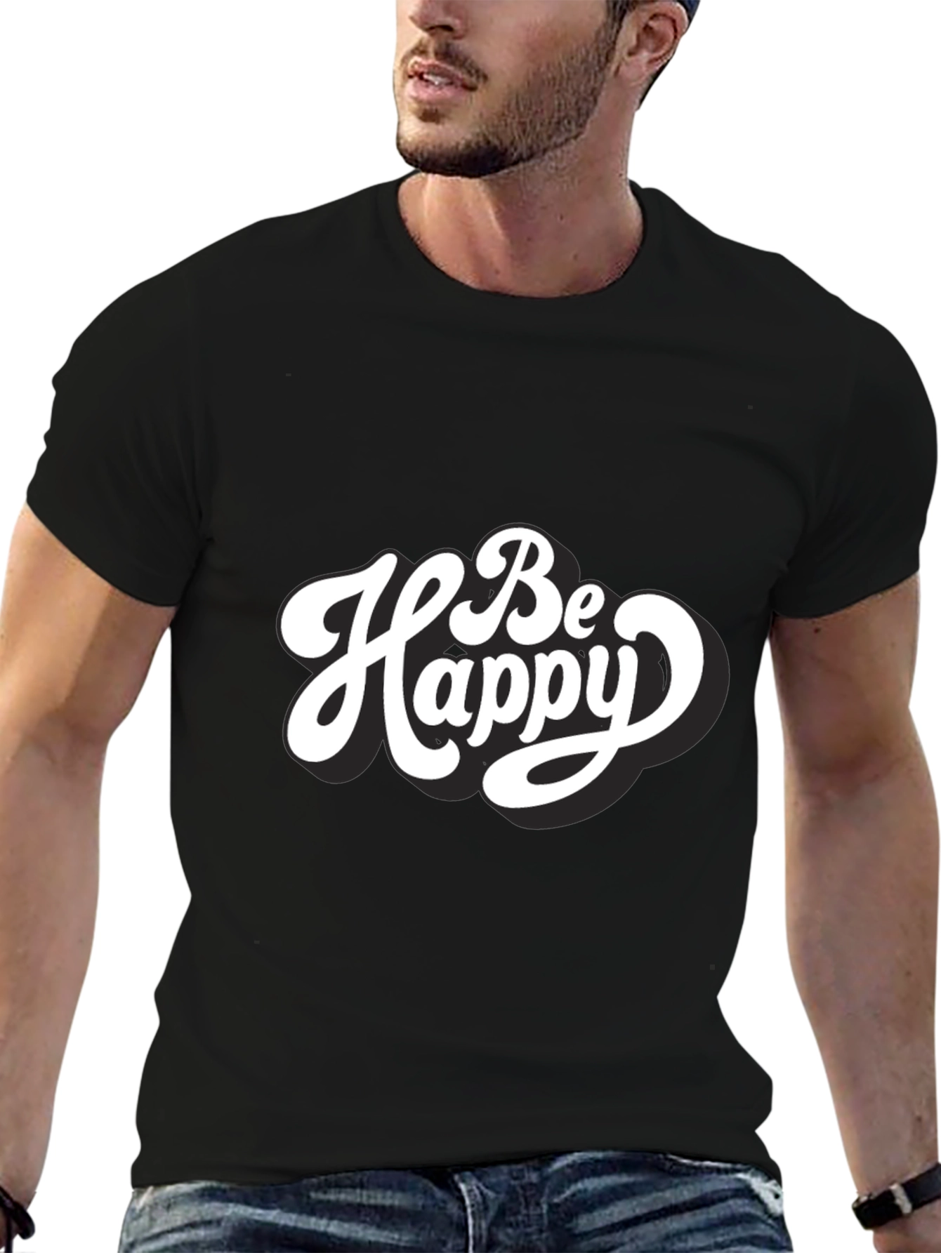 Be Happy Graphic Tee - Trendy Black T-Shirt