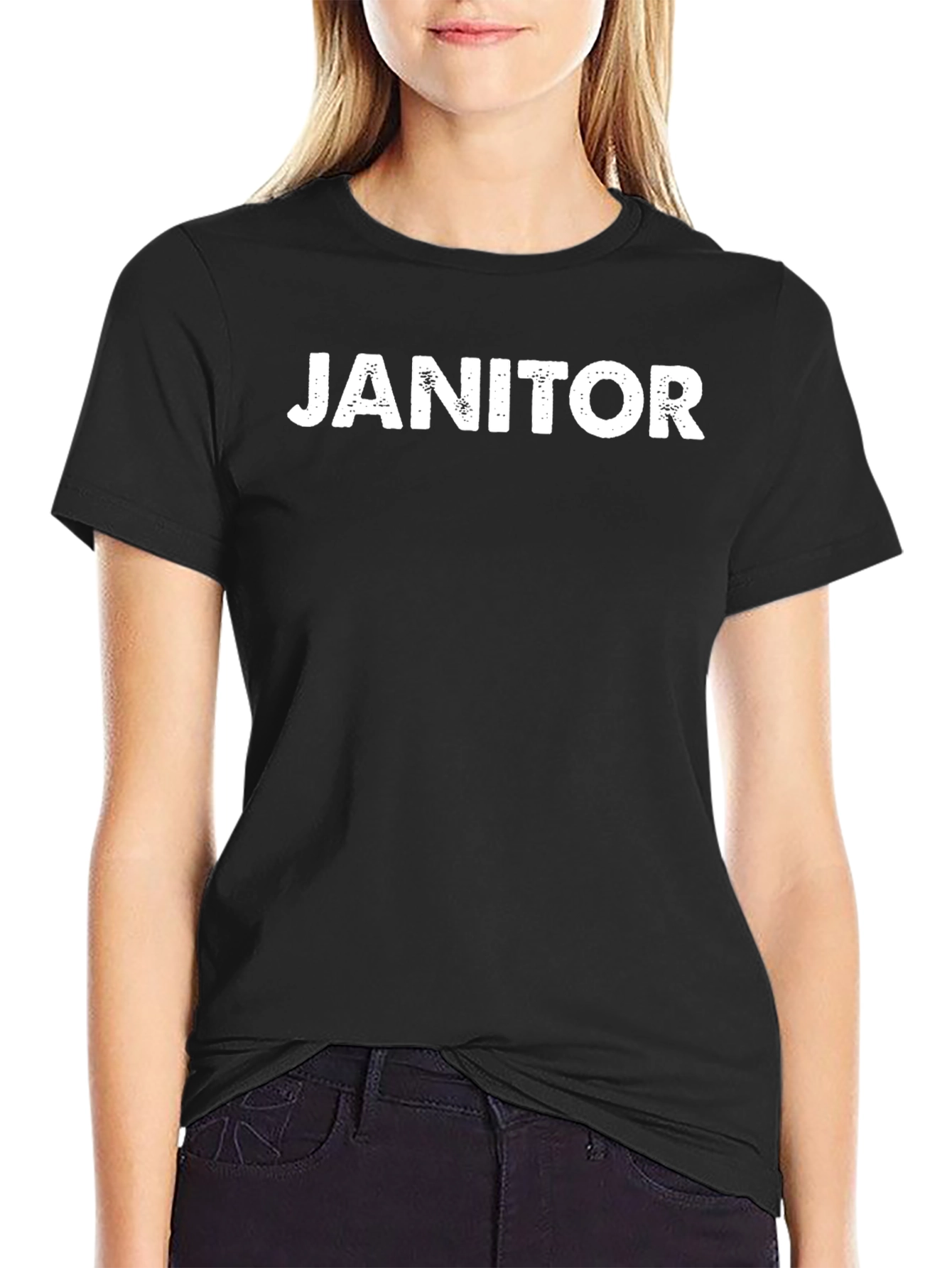 Janitor Crewneck T-Shirt - Solid Black