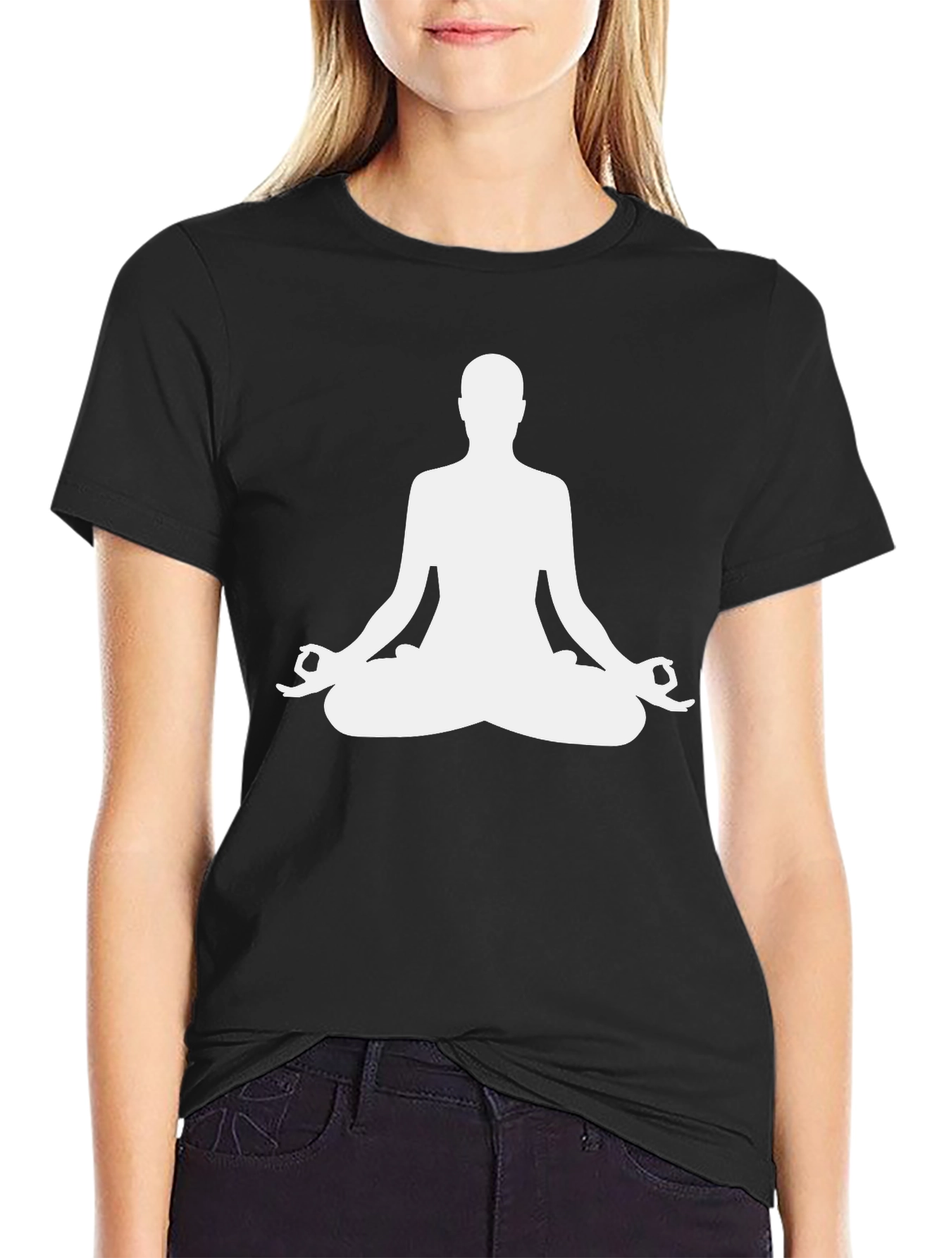 Meditate in Style: Yoga Silhouette Black T-Shirt
