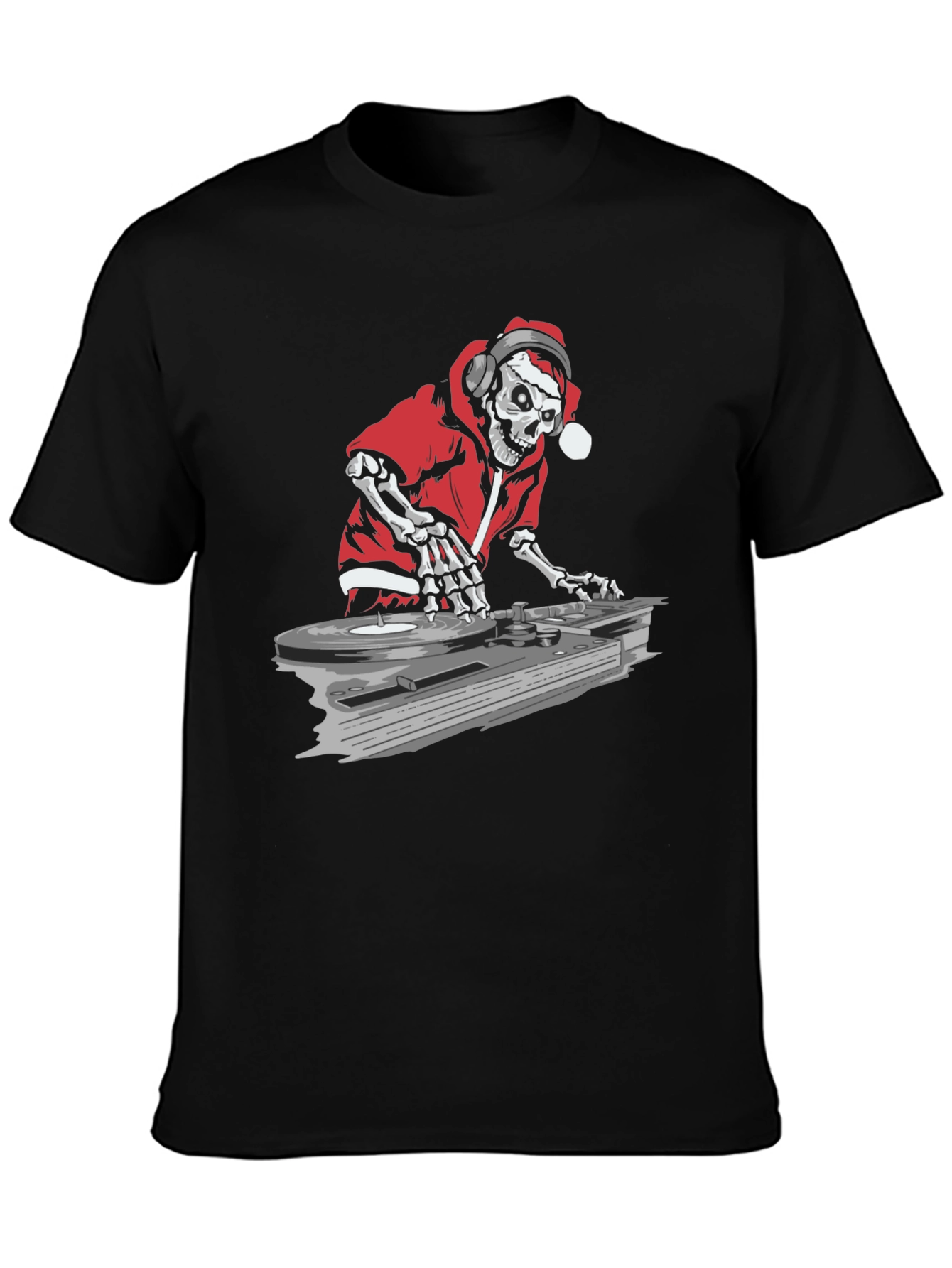 DJ Skeleton Santa Black Graphic T-Shirt