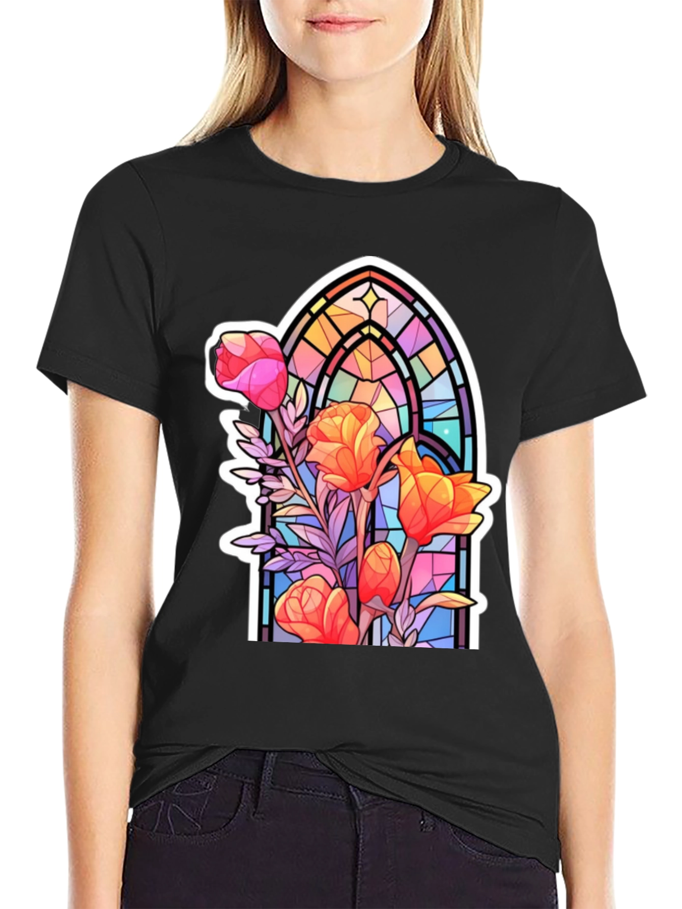 Stained Glass Floral Graphic Tee