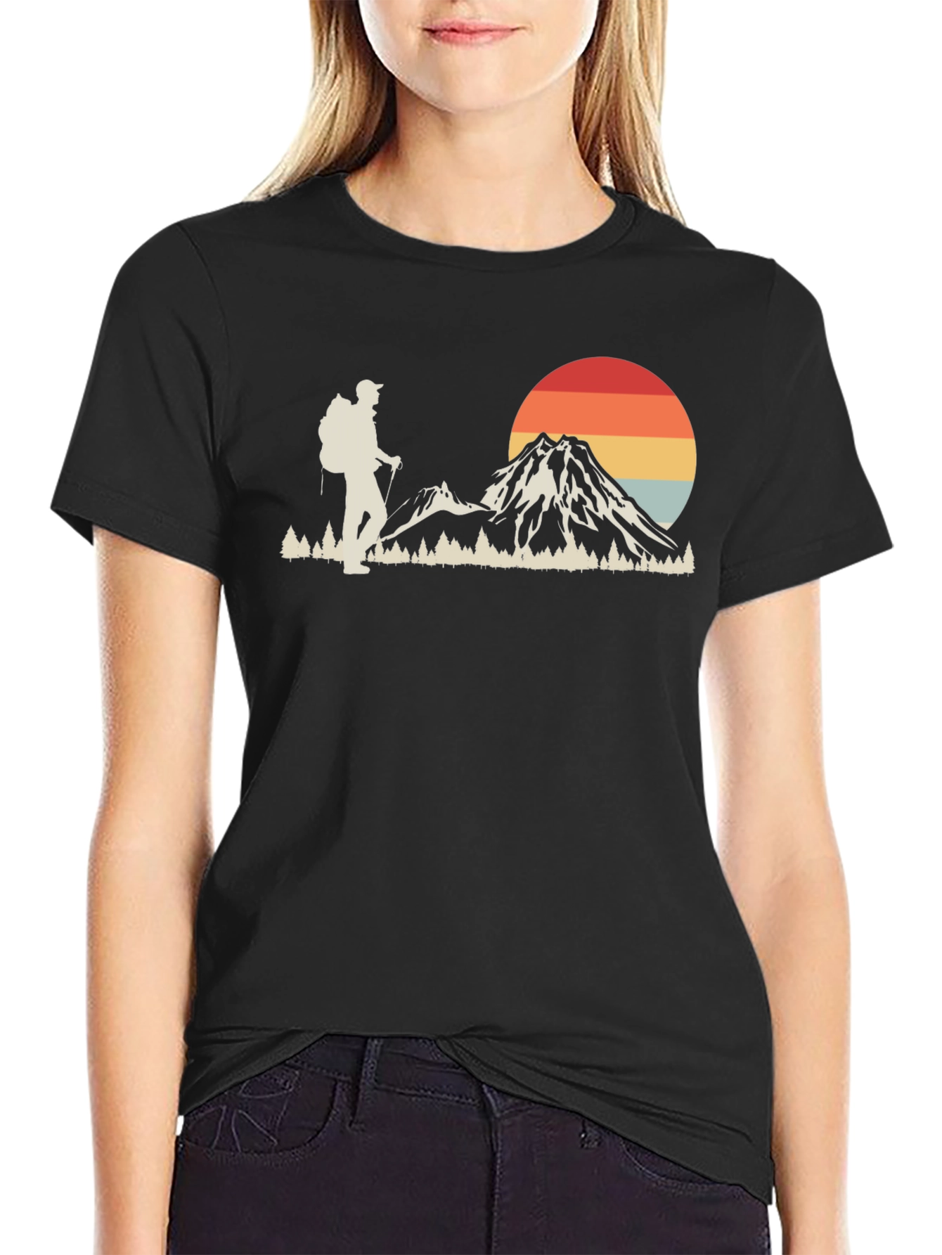 Retro Hiker Graphic Tee - Mountain Adventure Shirt