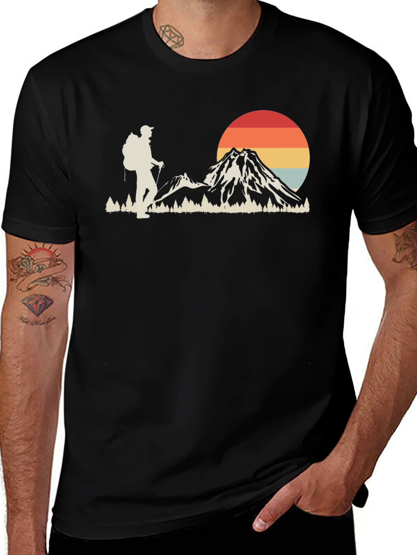 Retro Hiker Graphic Tee - Mountain Adventure Shirt
