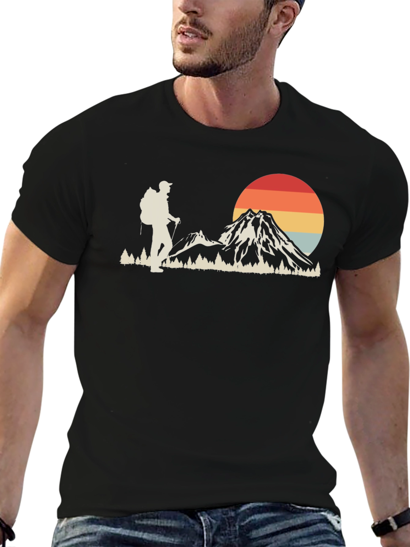 Retro Hiker Graphic Tee - Mountain Adventure Shirt