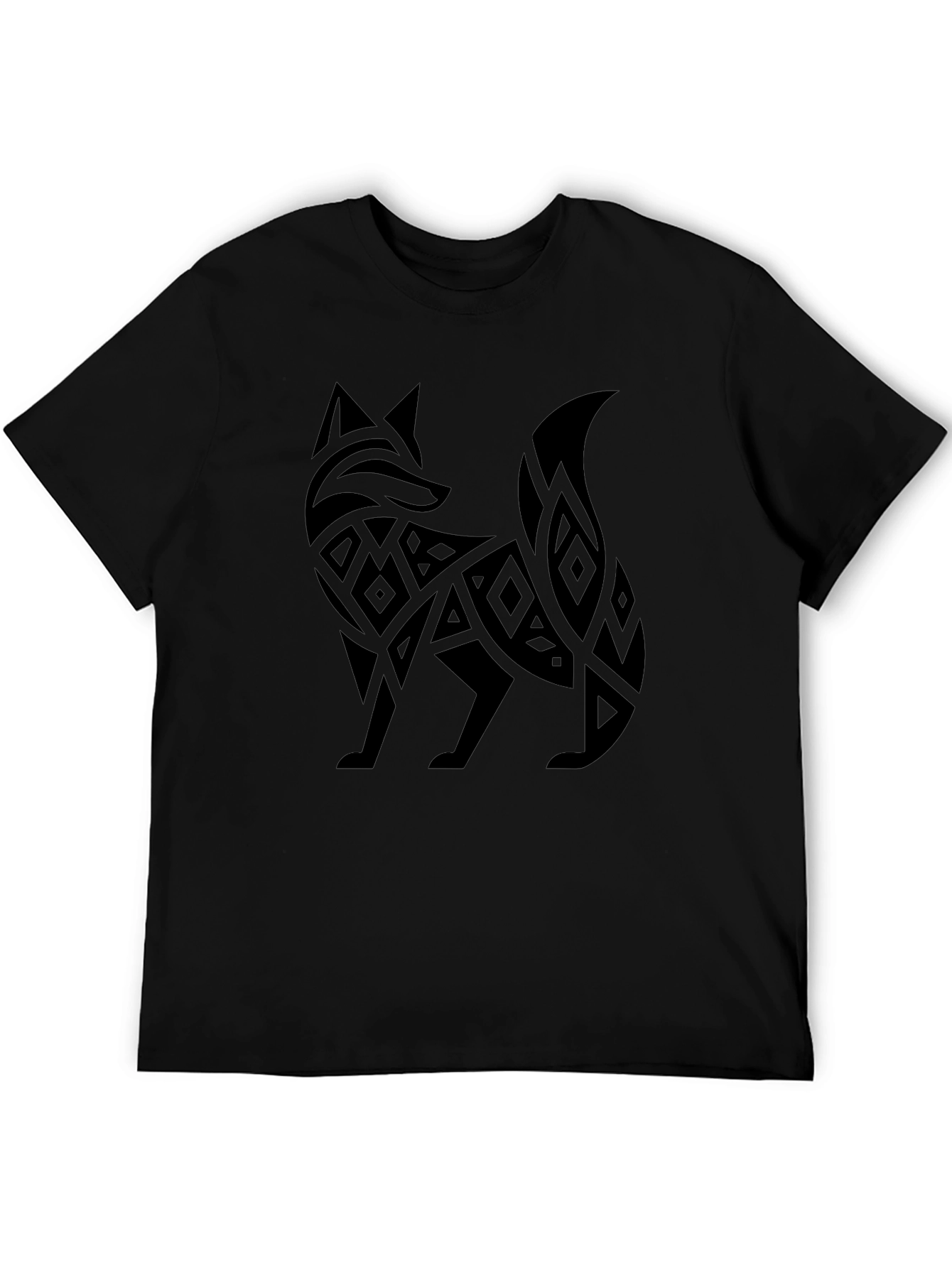 Tribal Fox Graphic Tee - Stylish Mens Black T-Shirt