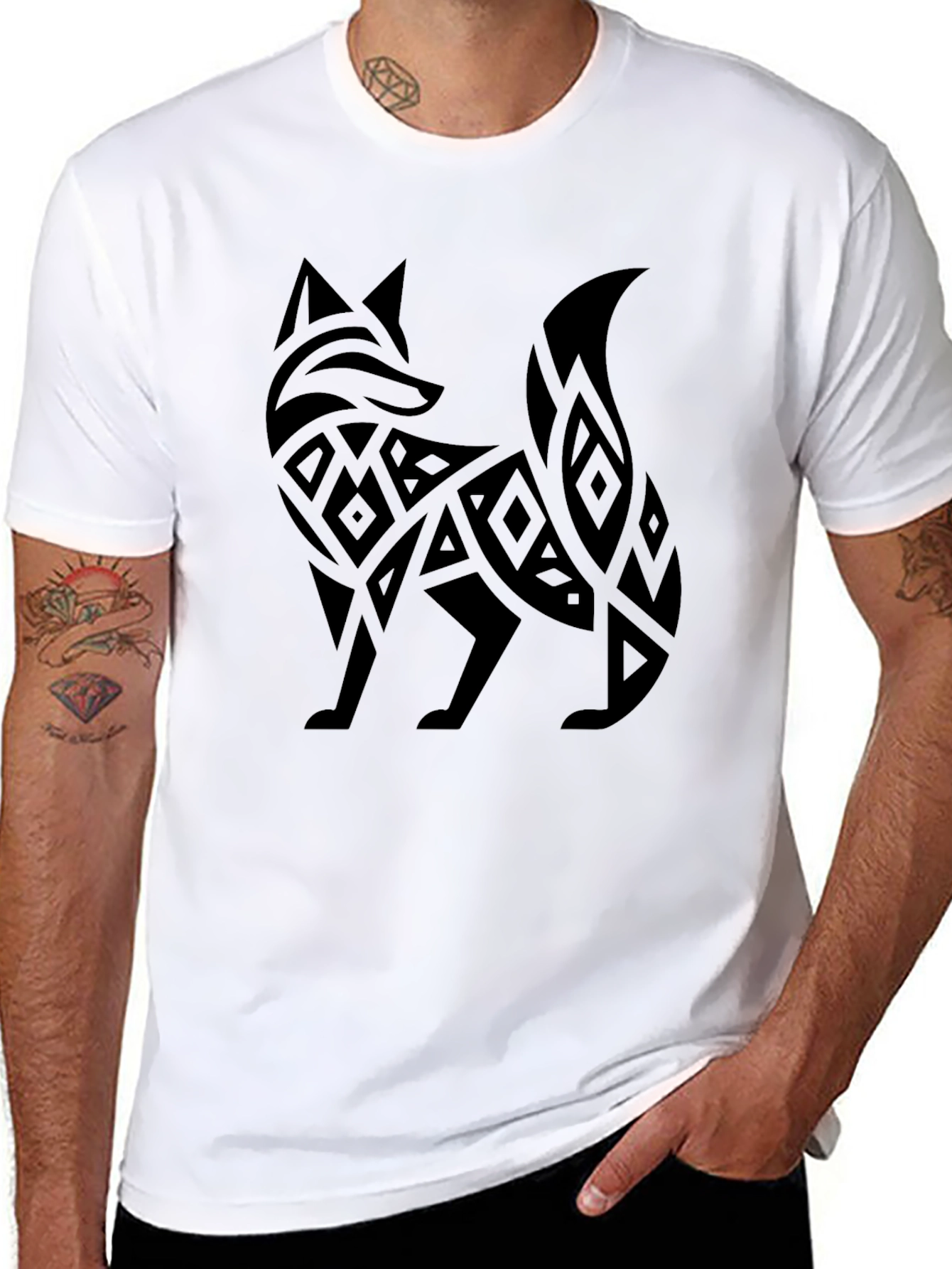 Tribal Fox Graphic Tee - Stylish Mens Black T-Shirt