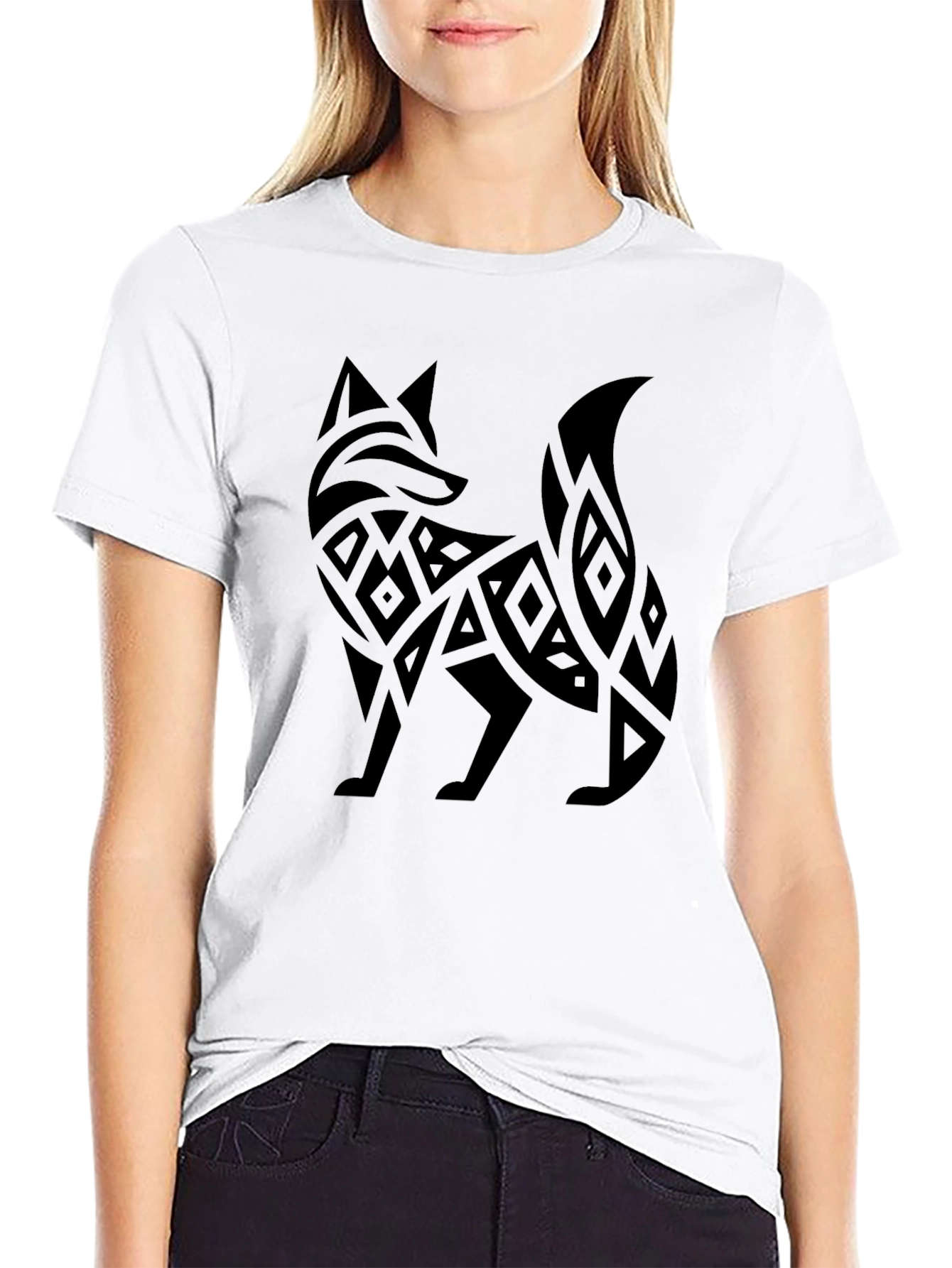Tribal Fox Graphic Tee - Stylish Mens Black T-Shirt