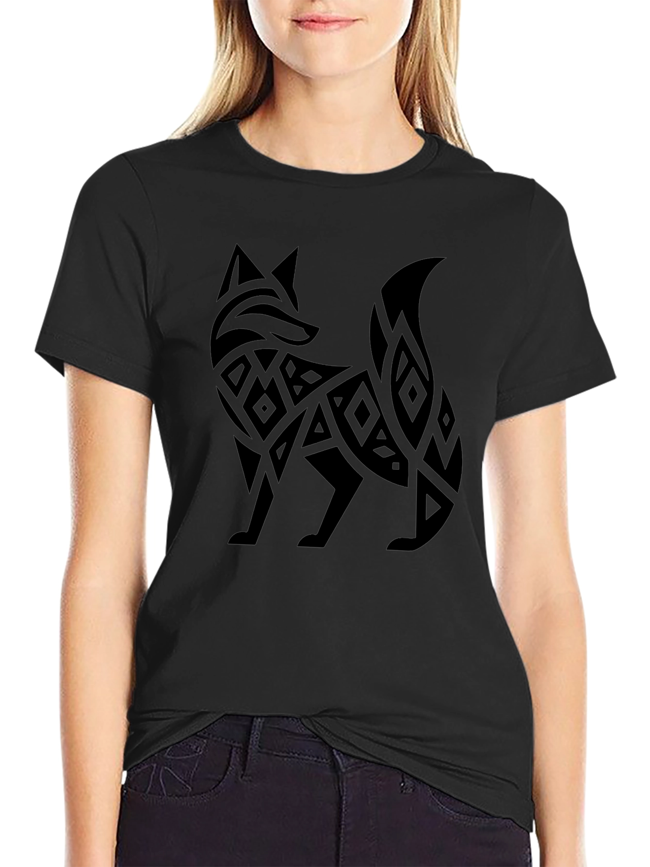 Tribal Fox Graphic Tee - Stylish Mens Black T-Shirt