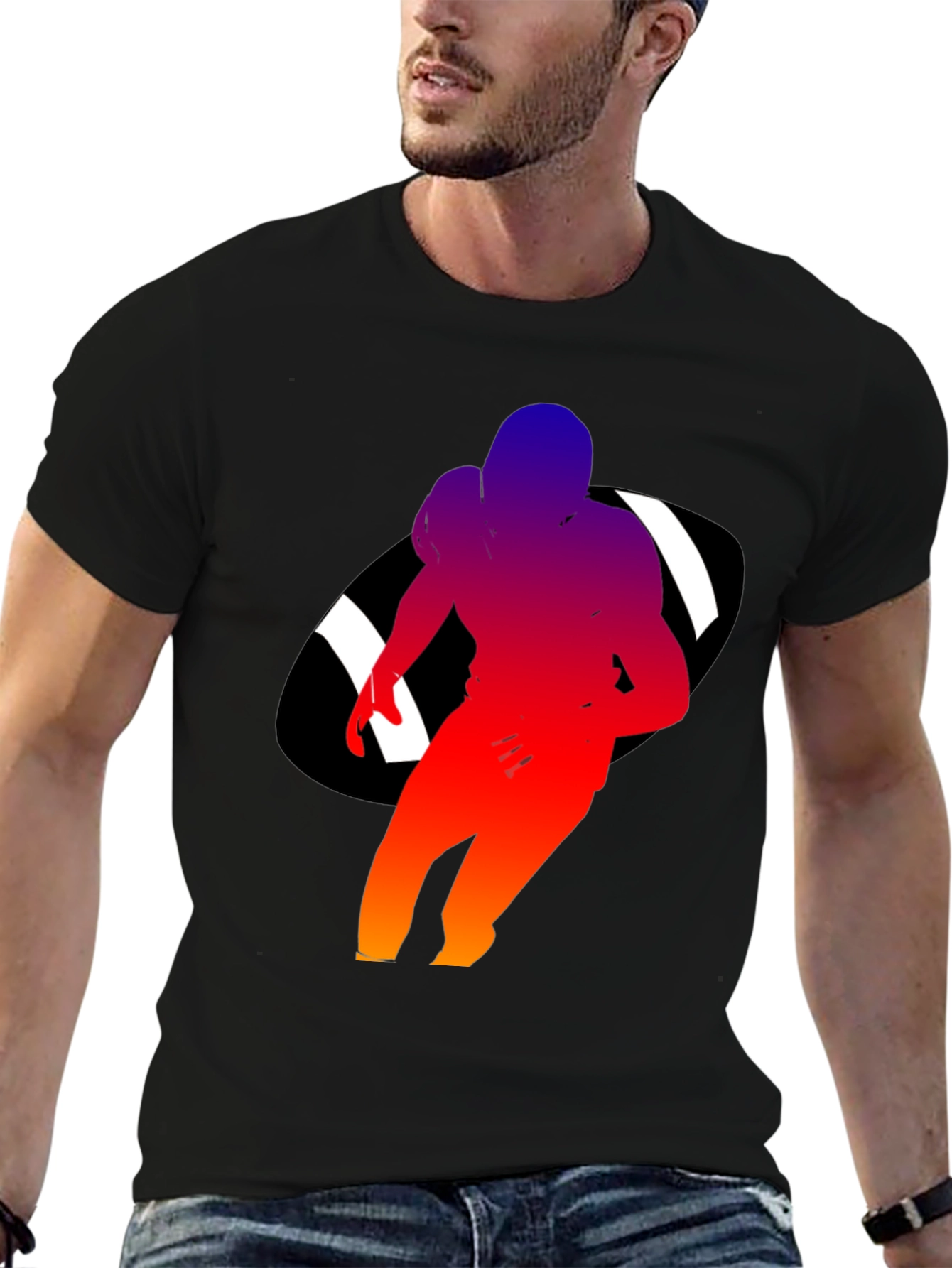 Football Player Graphic Black T-Shirt