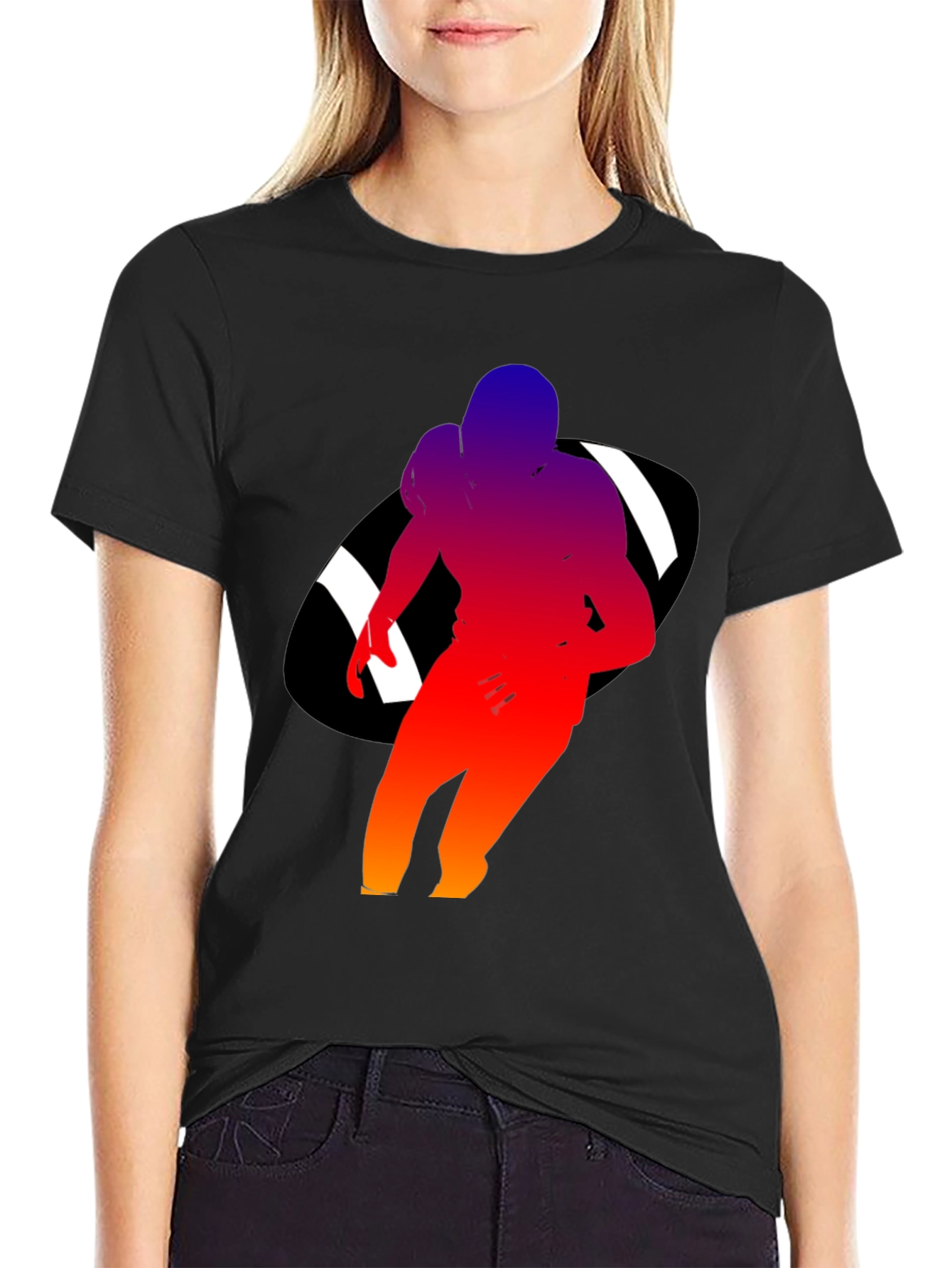 Football Player Graphic Black T-Shirt
