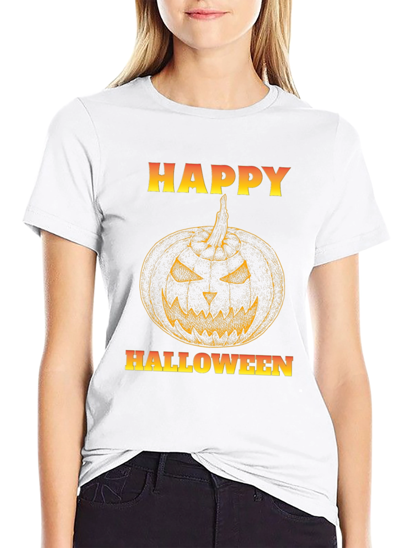 Happy Halloween Pumpkin Graphic Black T-Shirt