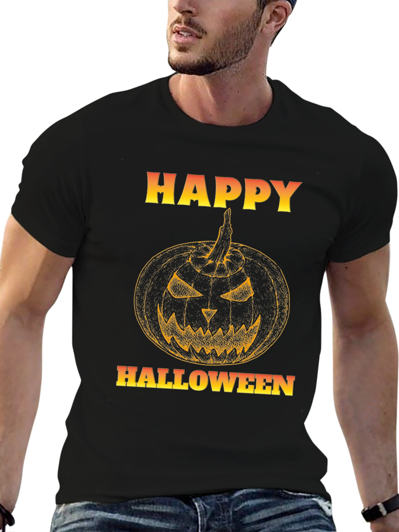 Happy Halloween Pumpkin Graphic Black T-Shirt