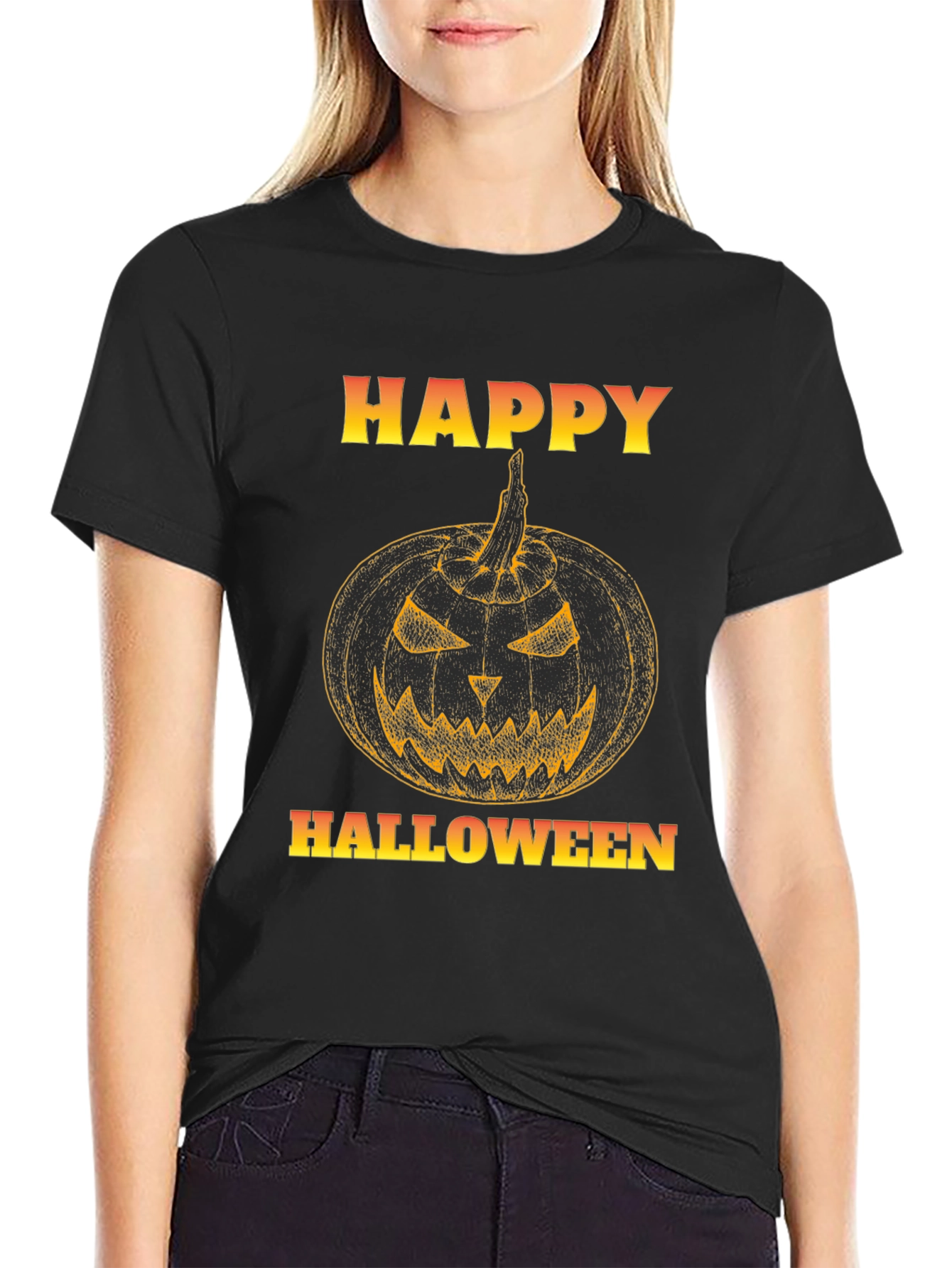 Happy Halloween Pumpkin Graphic Black T-Shirt
