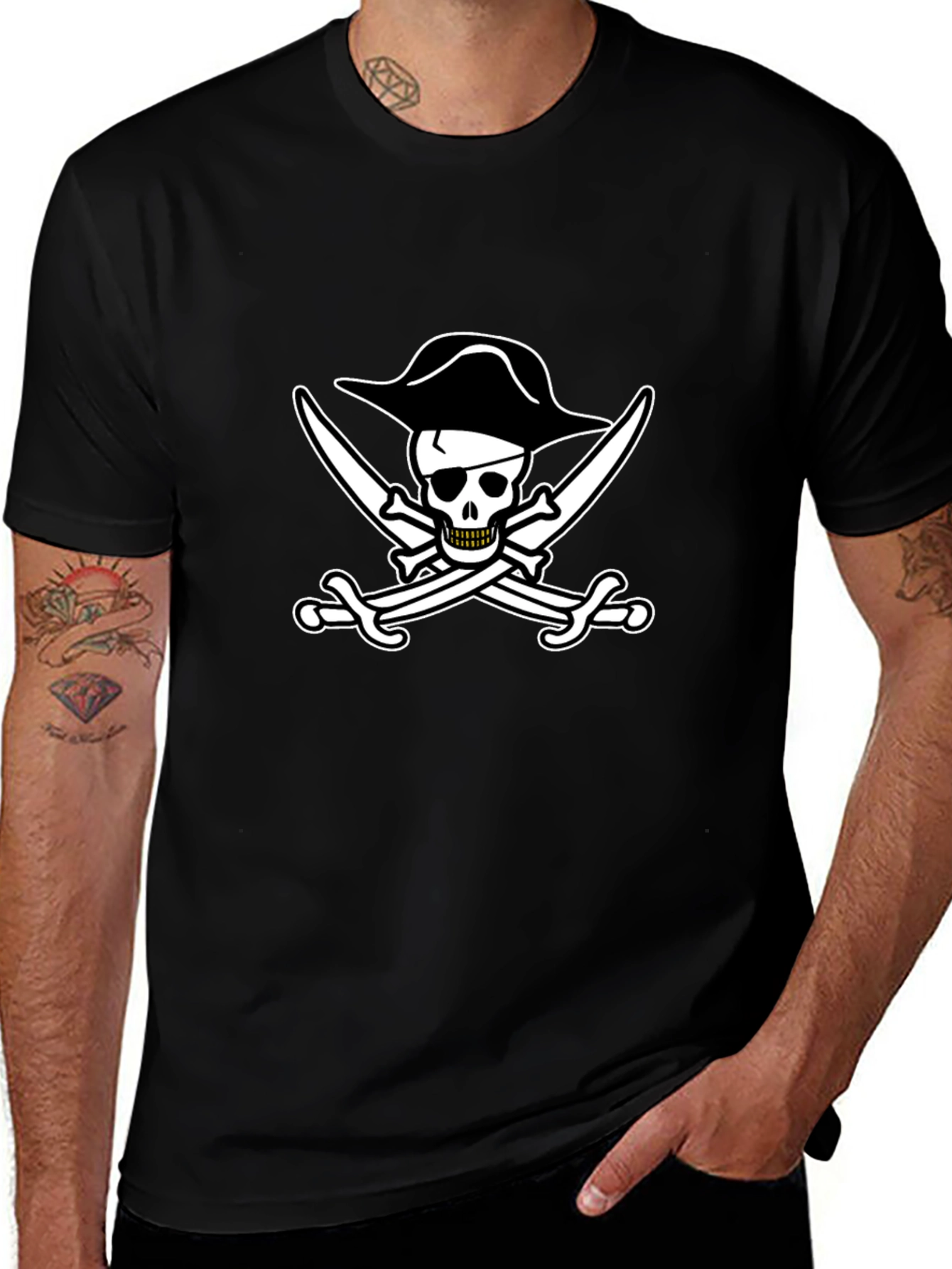 Pirate Skull & Swords Black Cotton T-Shirt