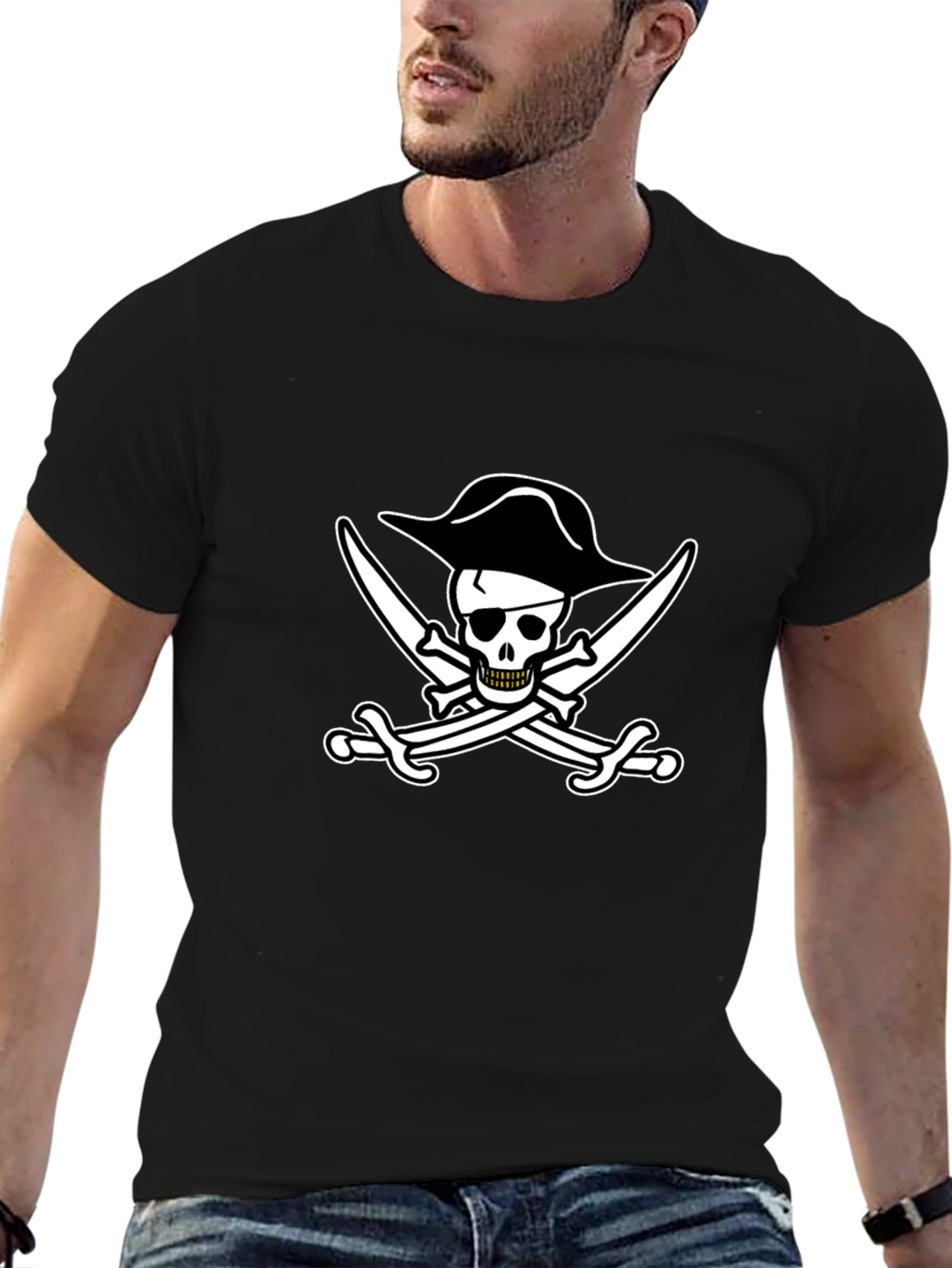 Pirate Skull & Swords Black Cotton T-Shirt