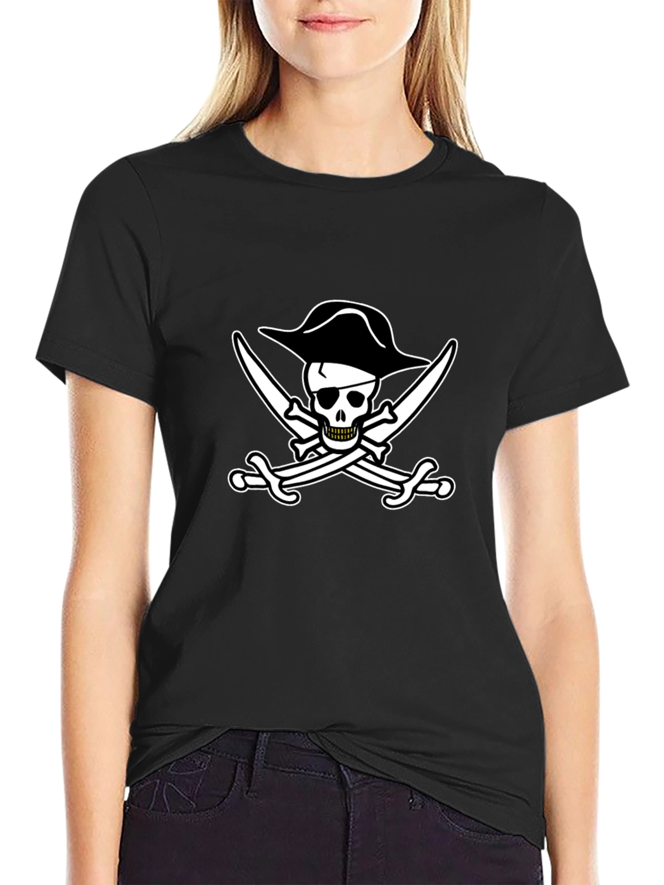 Pirate Skull & Swords Black Cotton T-Shirt