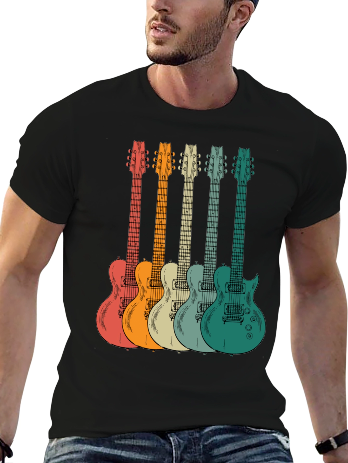 Retro Guitar Graphic Tee - Music Lovers T-Shirt