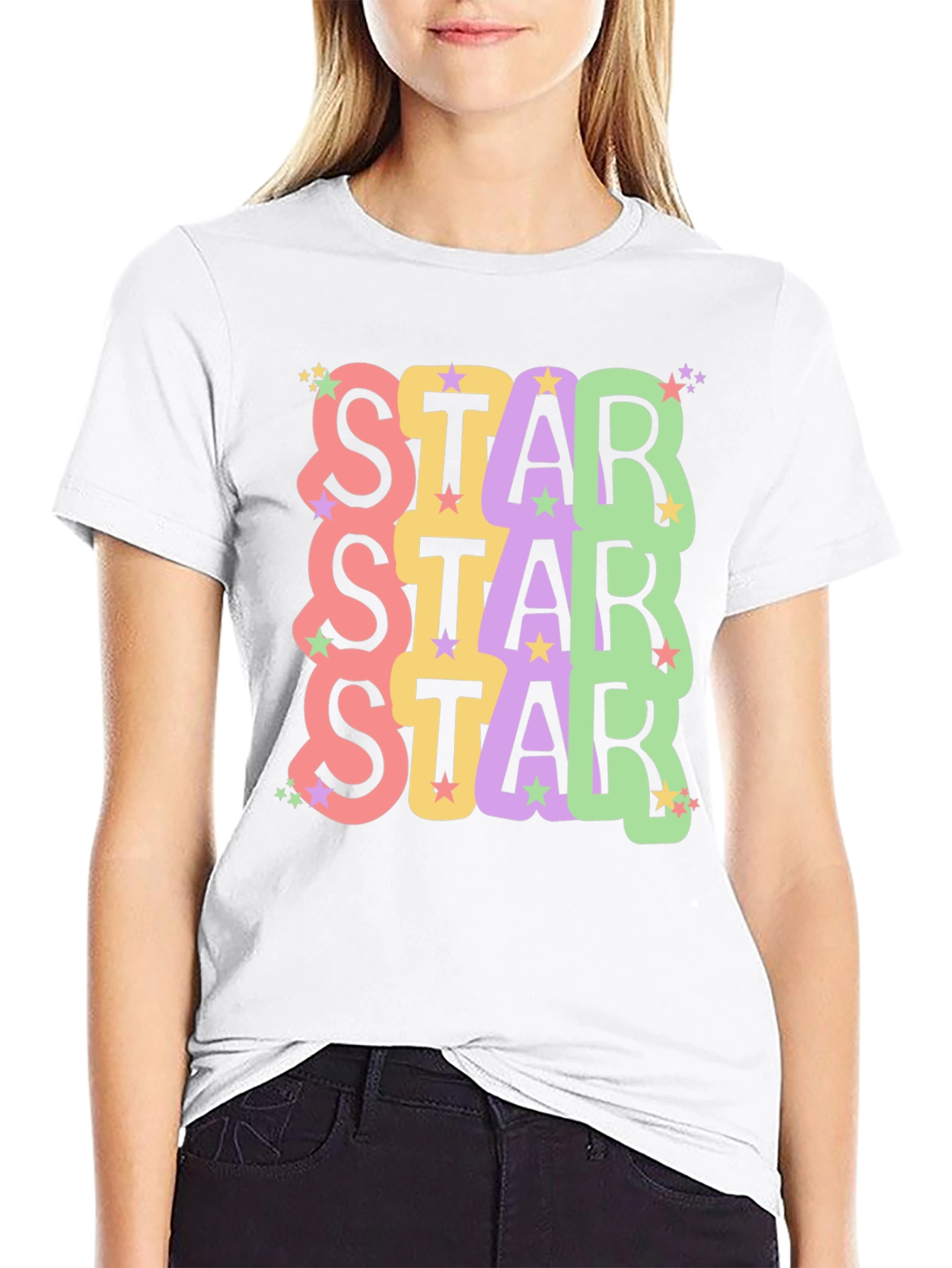 Star Stack Graphic Tee - Trendy Unisex Black T-Shirt