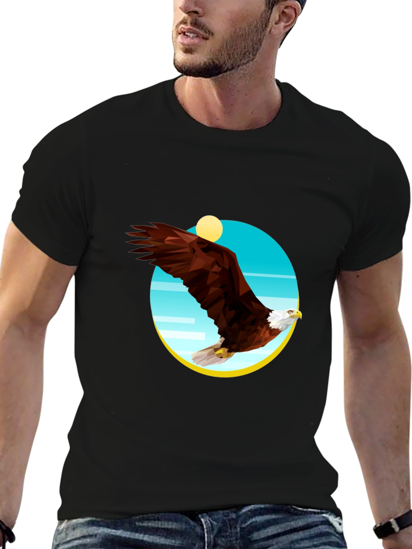 Geometric Eagle Graphic Tee - Mens Black T-Shirt