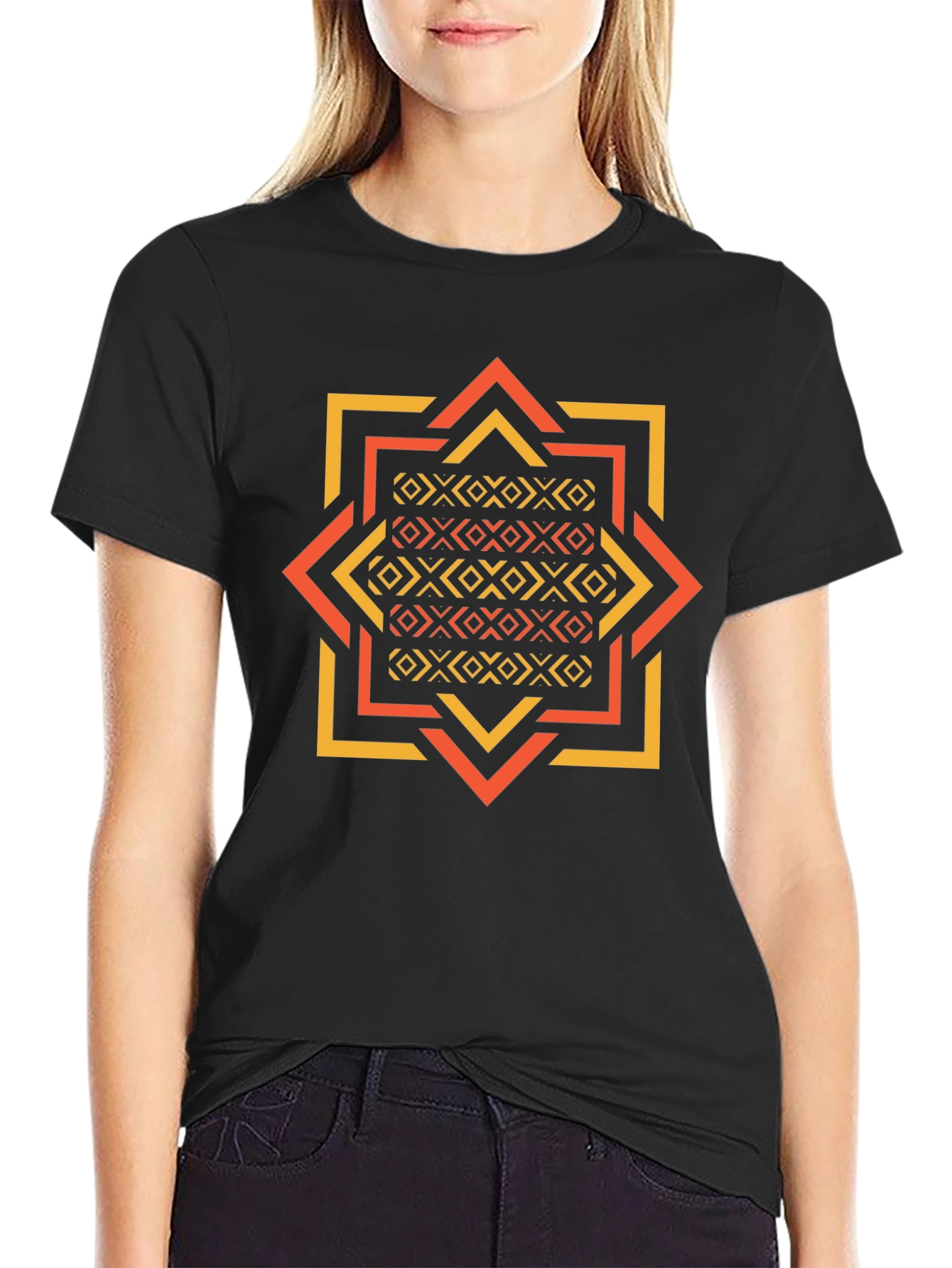 Geometric Patterned Black Tee