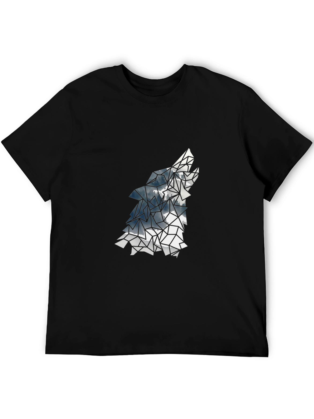 Geometric Wolf Graphic Tee - Black