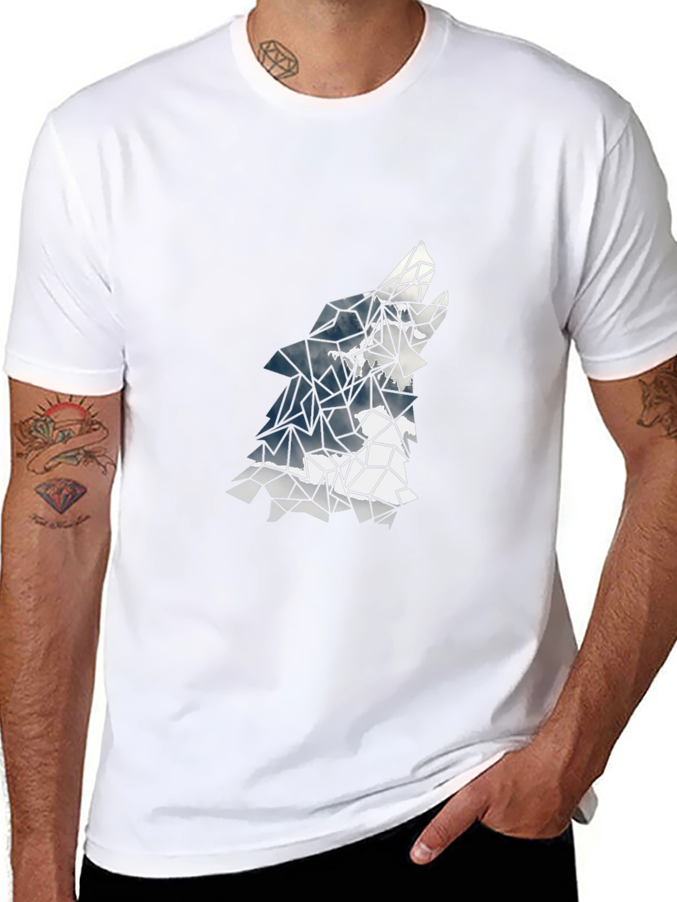 Geometric Wolf Graphic Tee - Black