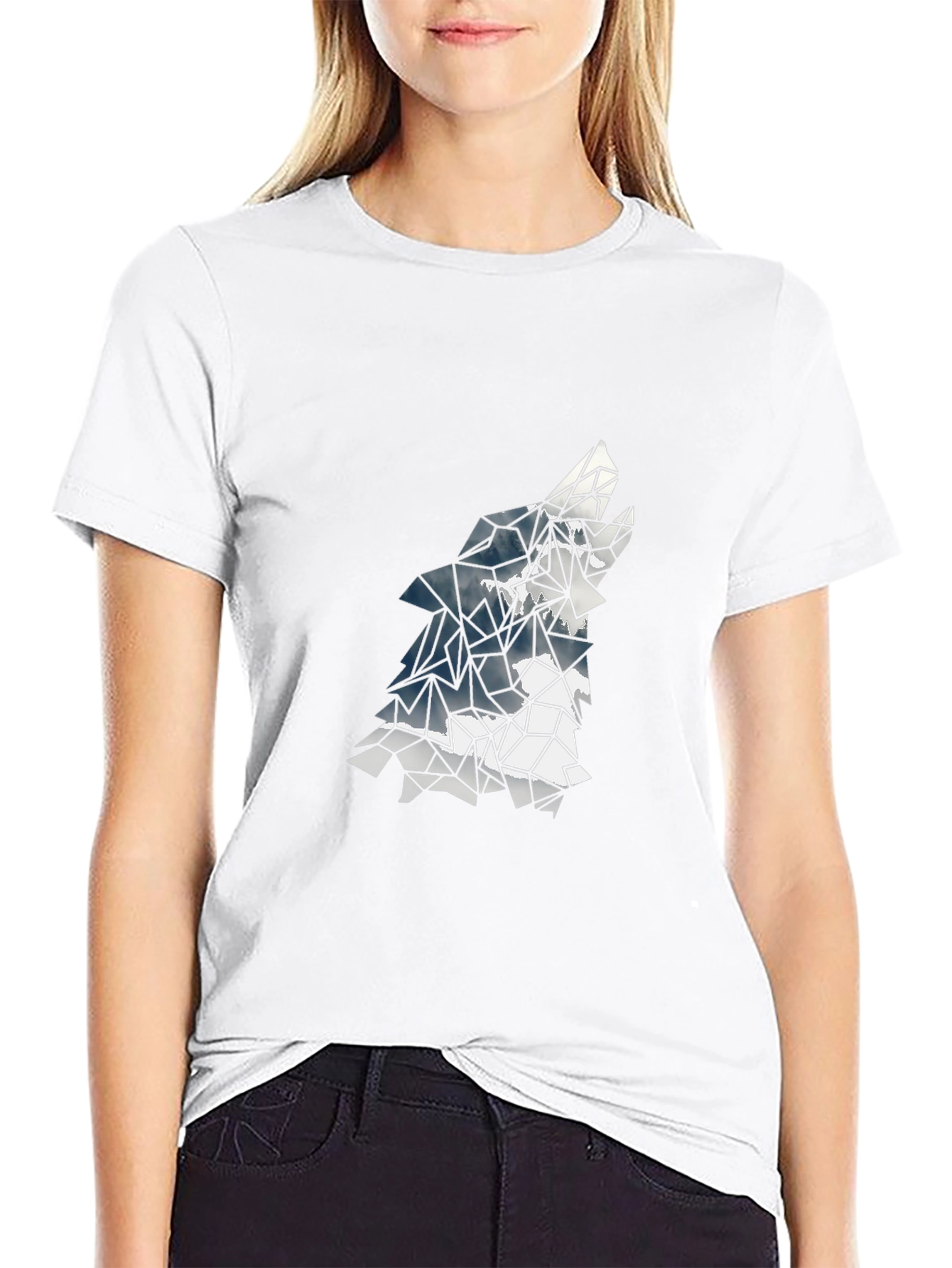 Geometric Wolf Graphic Tee - Black