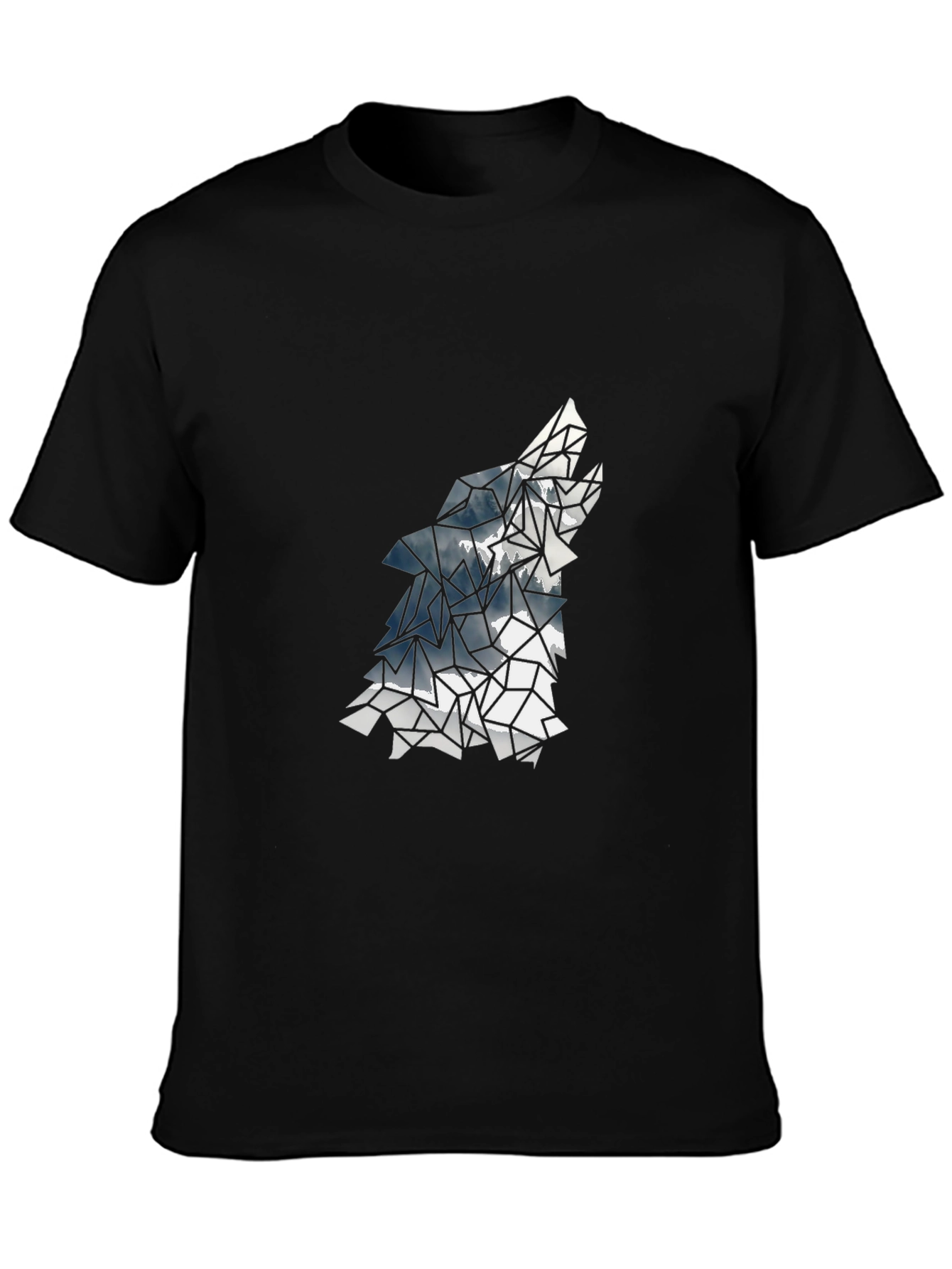 Geometric Wolf Graphic Tee - Black