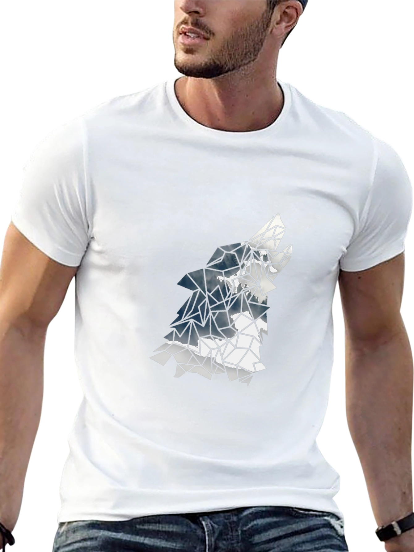 Geometric Wolf Graphic Tee - Black