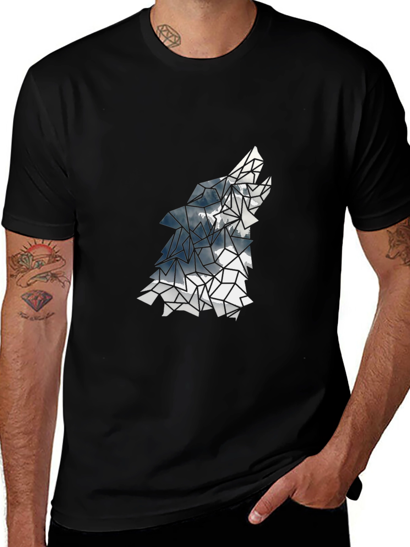 Geometric Wolf Graphic Tee - Black