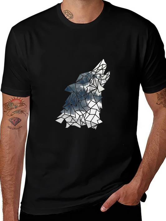 Geometric Wolf Graphic Tee - Black