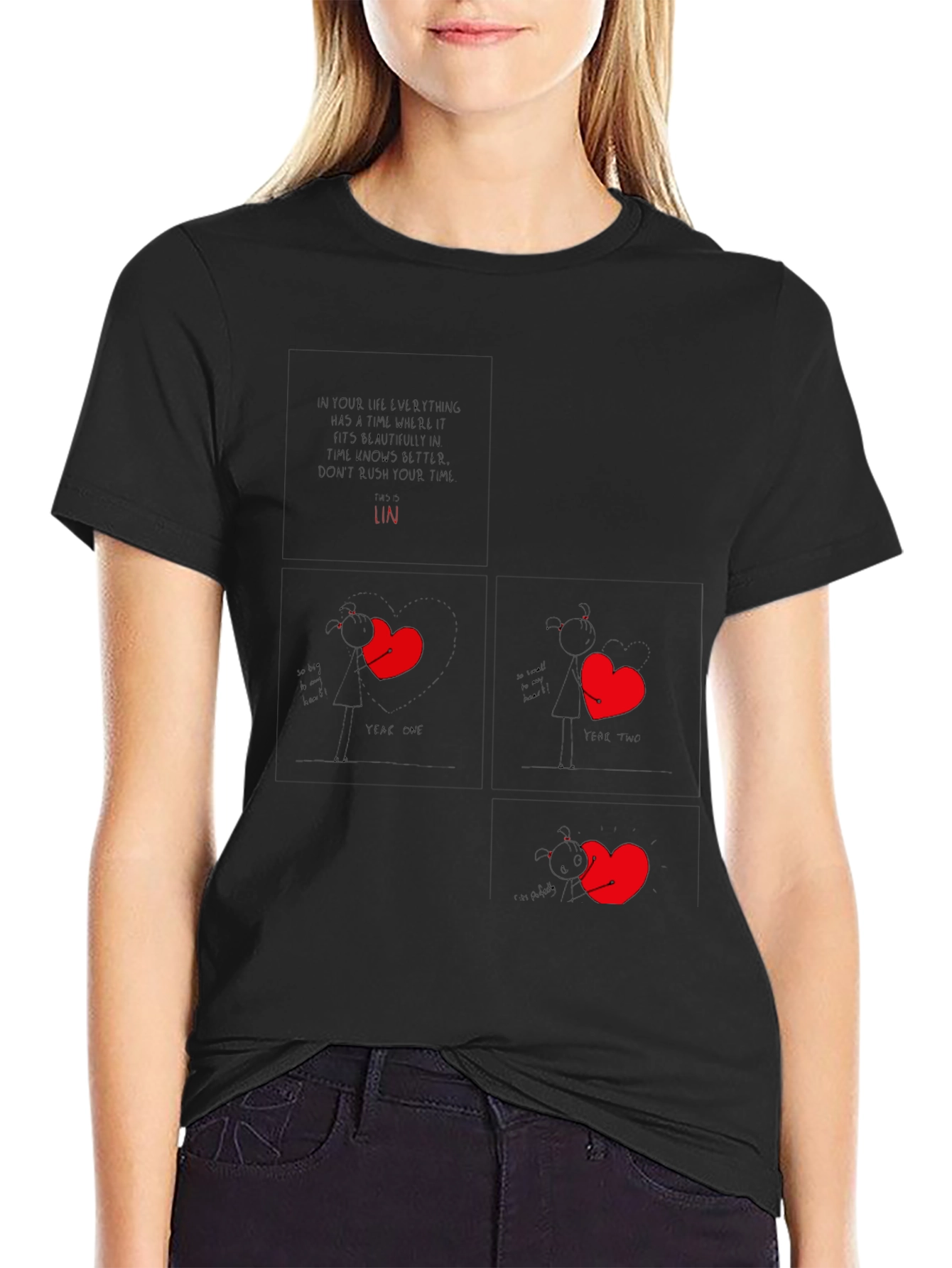 Heart Story Black Graphic Tee