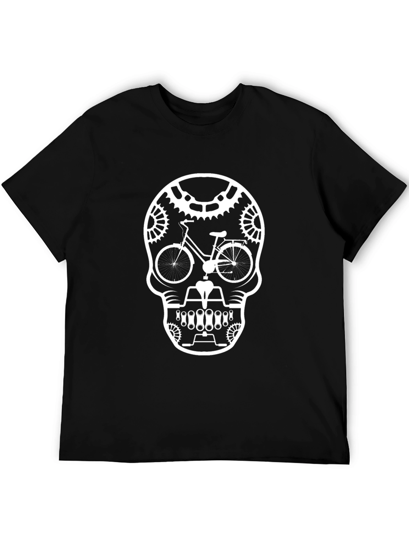 Bike Skull Graphic Tee - Black Cotton T-Shirt